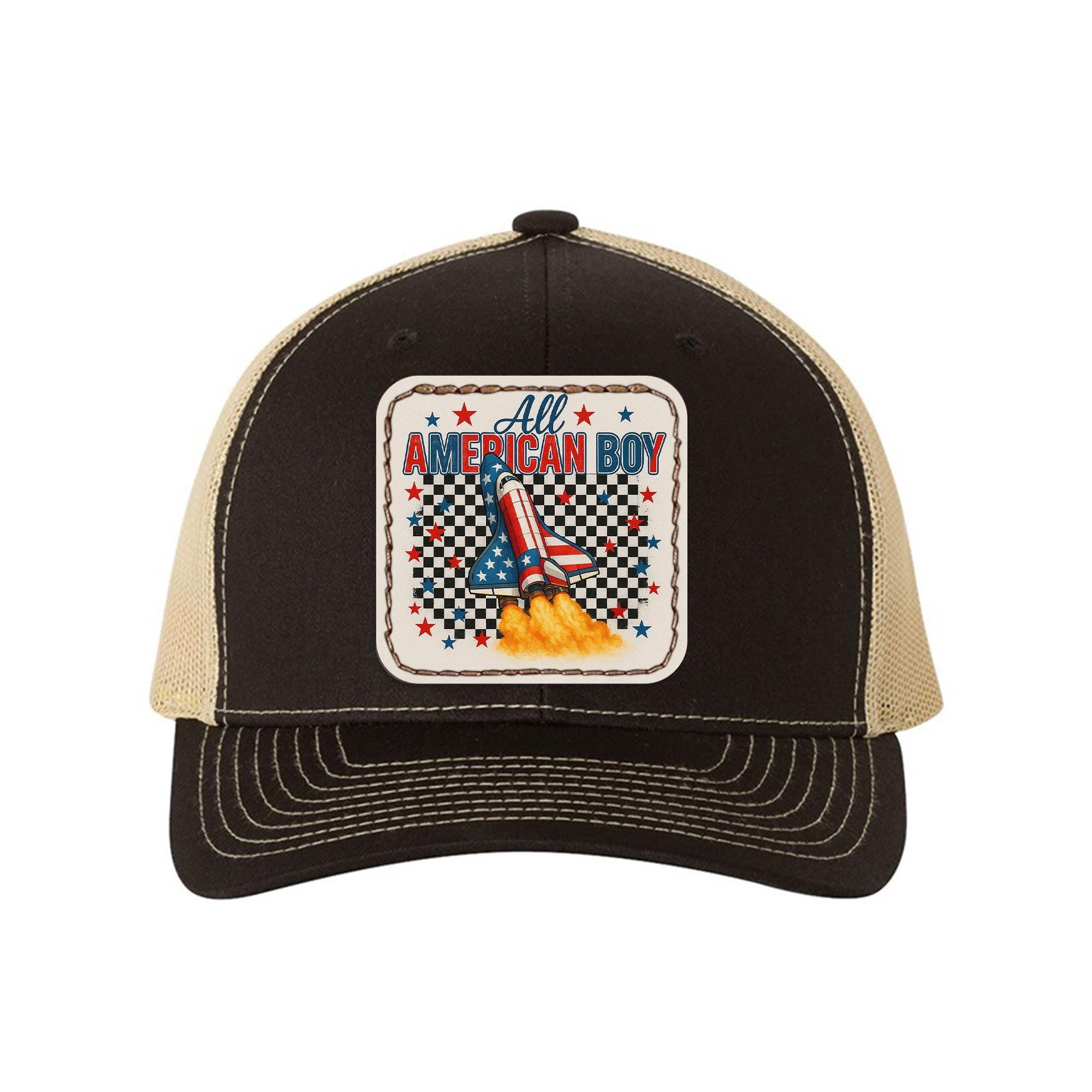 All American Boy Trucker Hat – Patriotic Rocket Ship Cap for Kids & Men – USA Space Shuttle Hat – 4th of July Space Lover Gift