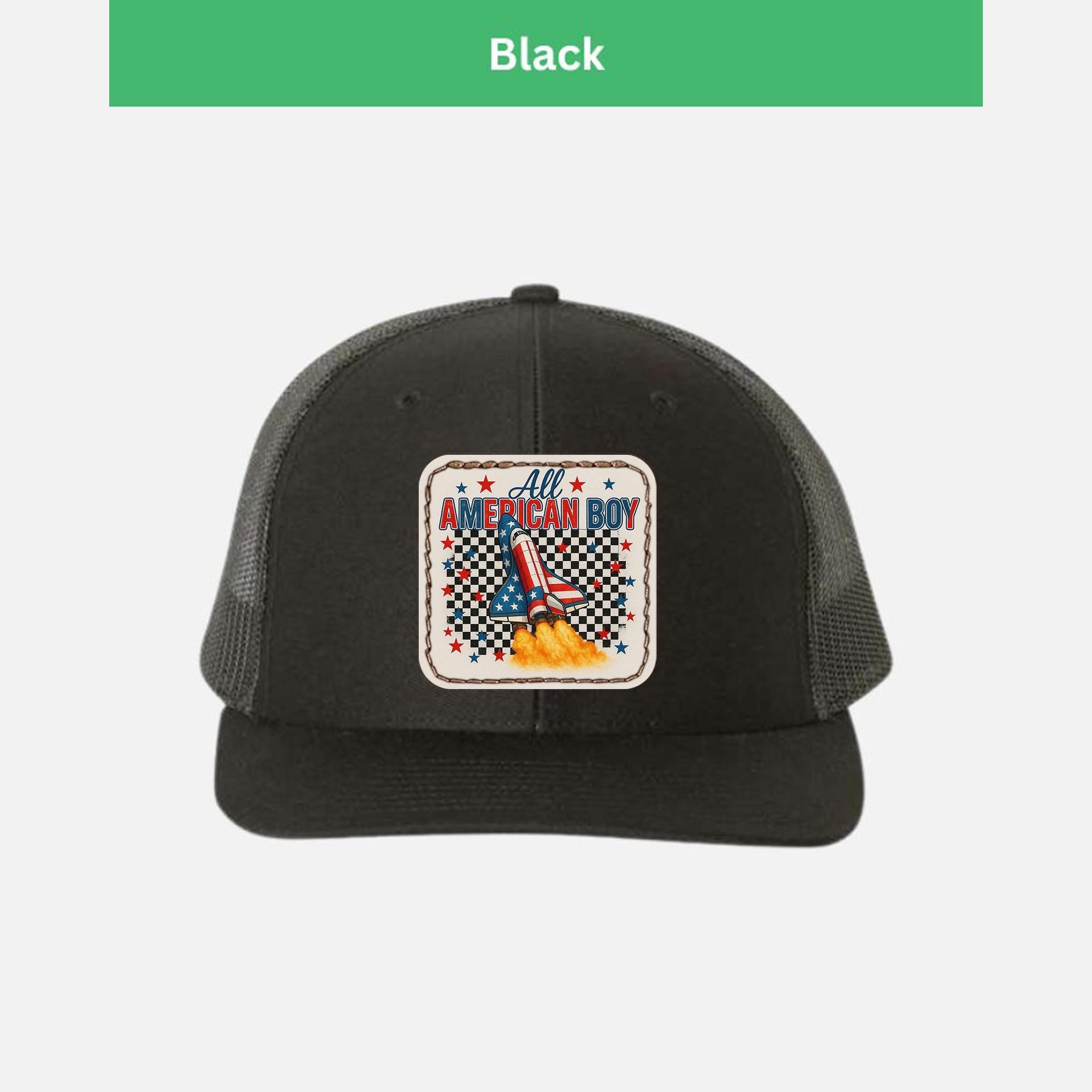 All American Boy Trucker Hat – Patriotic Rocket Ship Cap for Kids & Men – USA Space Shuttle Hat – 4th of July Space Lover Gift