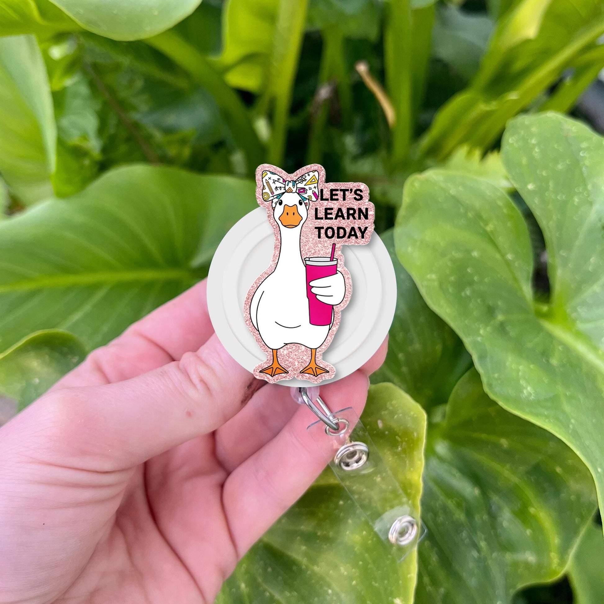 Funny Goose Teacher Badge Reel – “Let’s Learn Today” ID Holder, Cute Back to School Gift for Educators, Nurses, and Staff, Goose Lover Gift