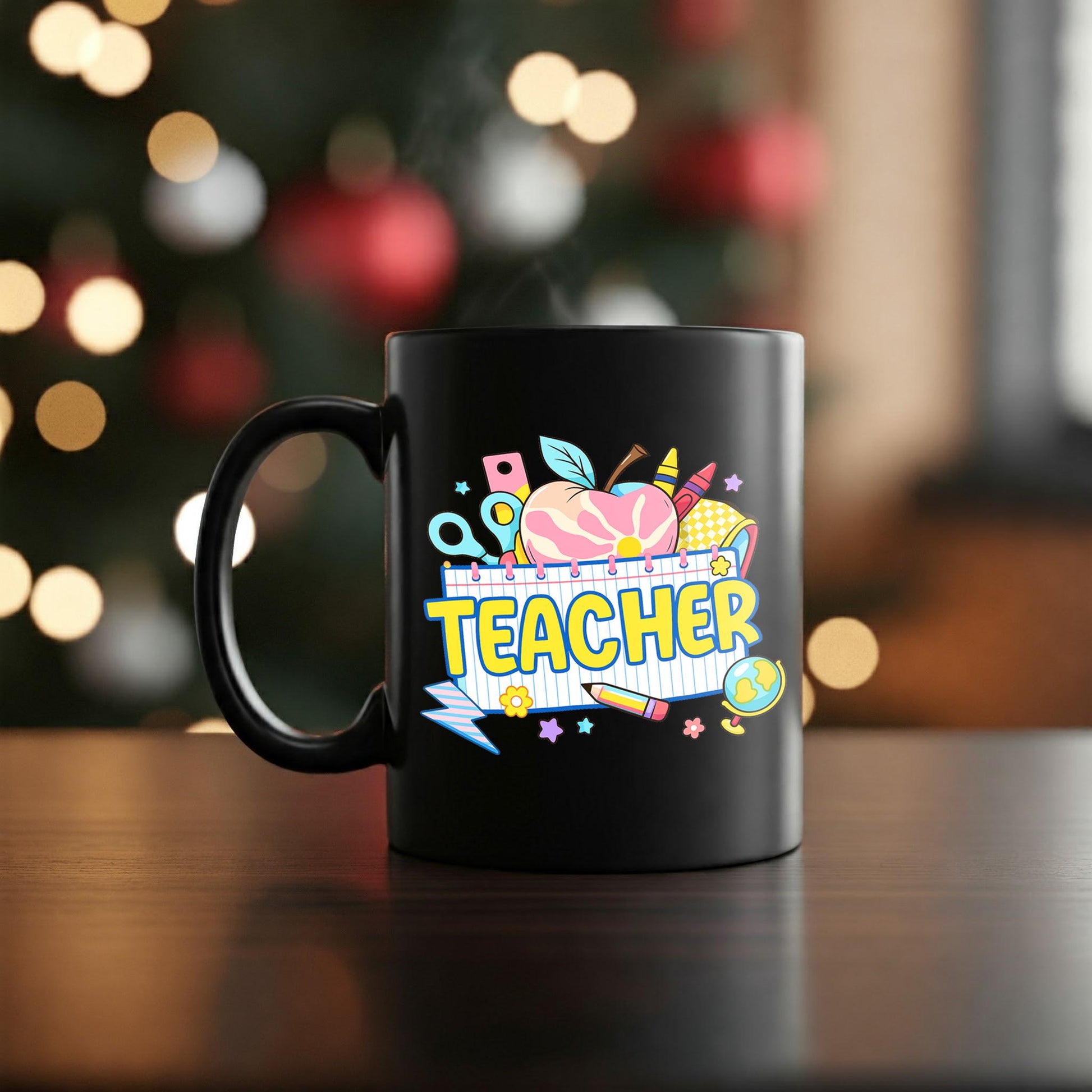 Cute Teacher Mug – Colorful School Supplies Coffee Cup, Back to School Gift for Educators, Classroom Decor, Teacher Appreciation Idea