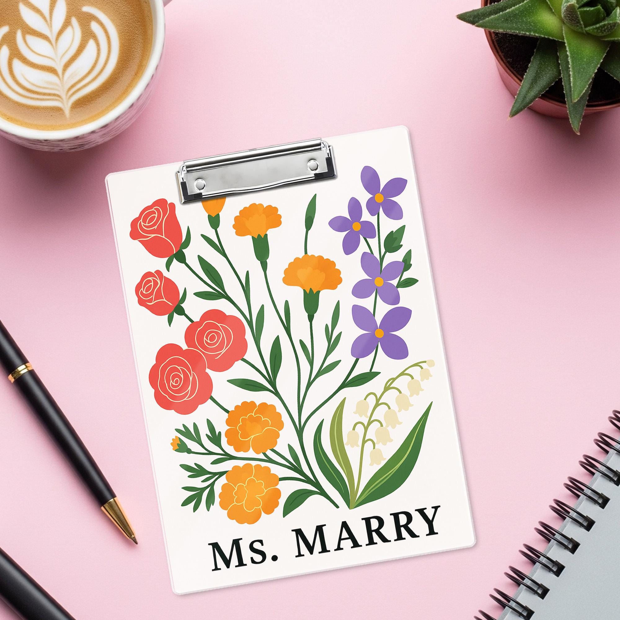Custom Teacher Clipboard with Name | Floral Personalized Clipboard | Back to School Teacher Gift | Classroom Office Supply