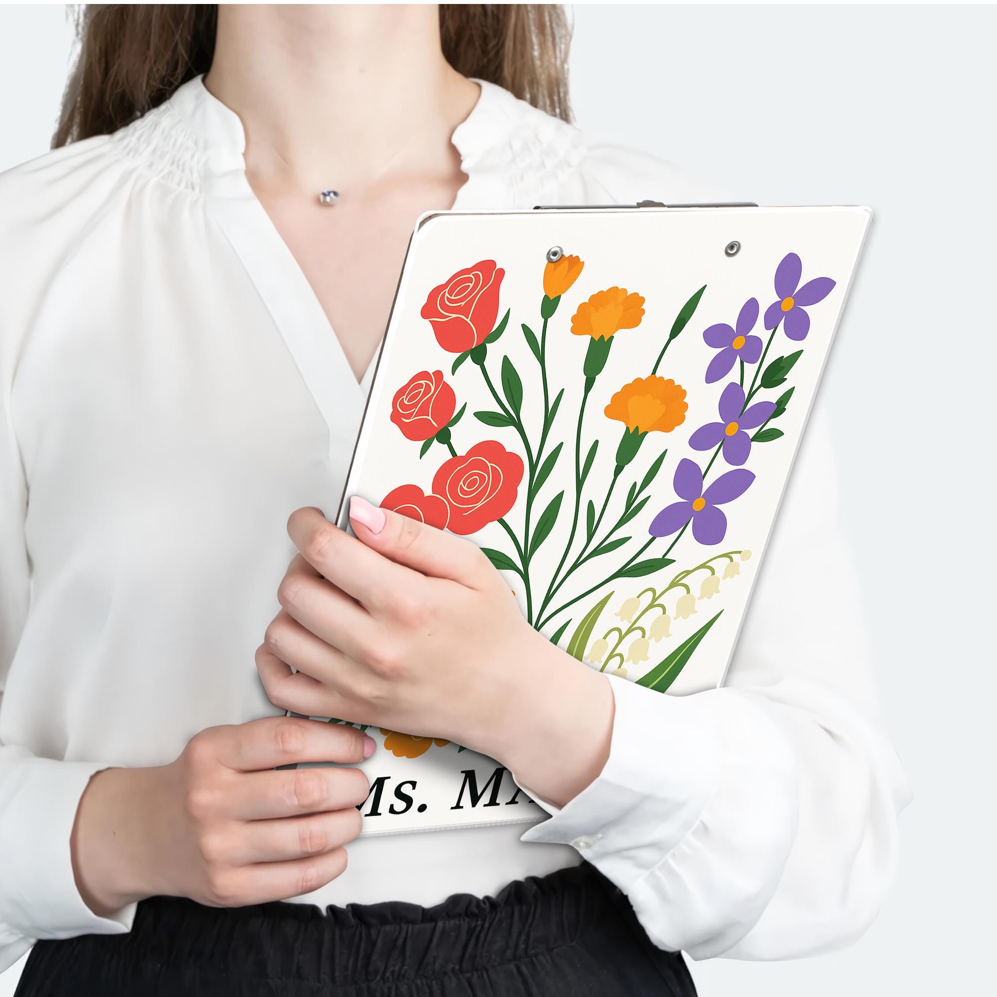 Custom Teacher Clipboard with Name | Floral Personalized Clipboard | Back to School Teacher Gift | Classroom Office Supply