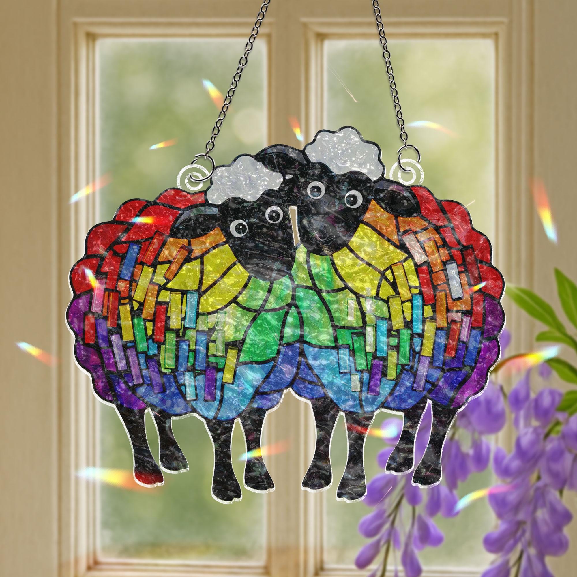 LGBT Rainbow Sheep Suncatcher | Holographic Black Sheep Ornament | Queer Pride Window Hanging | LGBTQ+ Holographic Black Sheep Gift