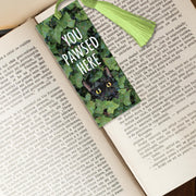 Funny Black Cat In Ivy Plants Bookmark – "You Pawsed Here" Tassel Bookmark for Cat Lovers, Cute Gift for Readers, Bookish Cat Pun Accessory