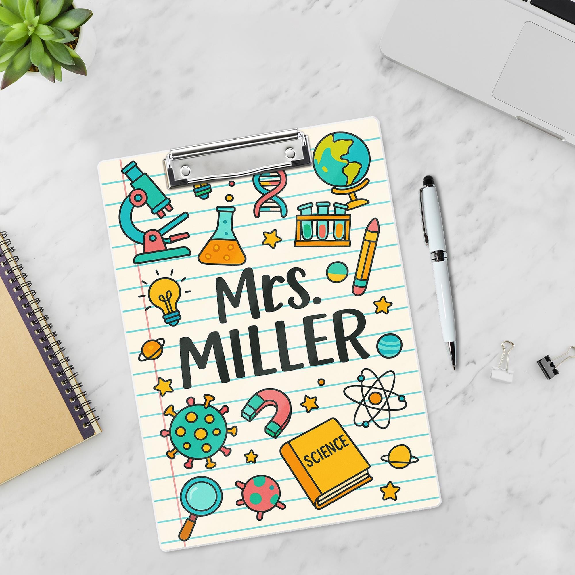 Custom Science Teacher Clipboard, Personalized Name Clipboard for Classroom, Cute STEM Gift for Teachers, Back to School Supply