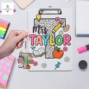Custom Teacher Clipboard and Keychain Set, Personalized Name Gift for Teachers, Cute School Supplies, Back to School Gift Idea