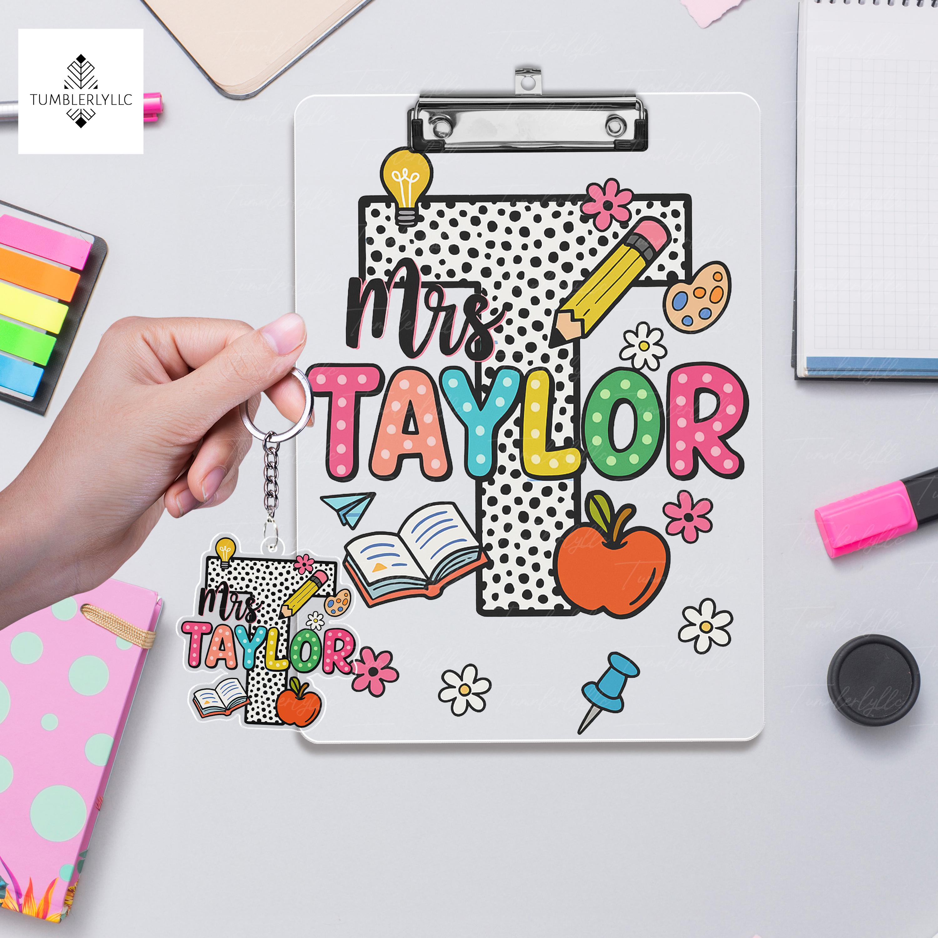 Custom Teacher Clipboard and Keychain Set, Personalized Name Gift for Teachers, Cute School Supplies, Back to School Gift Idea