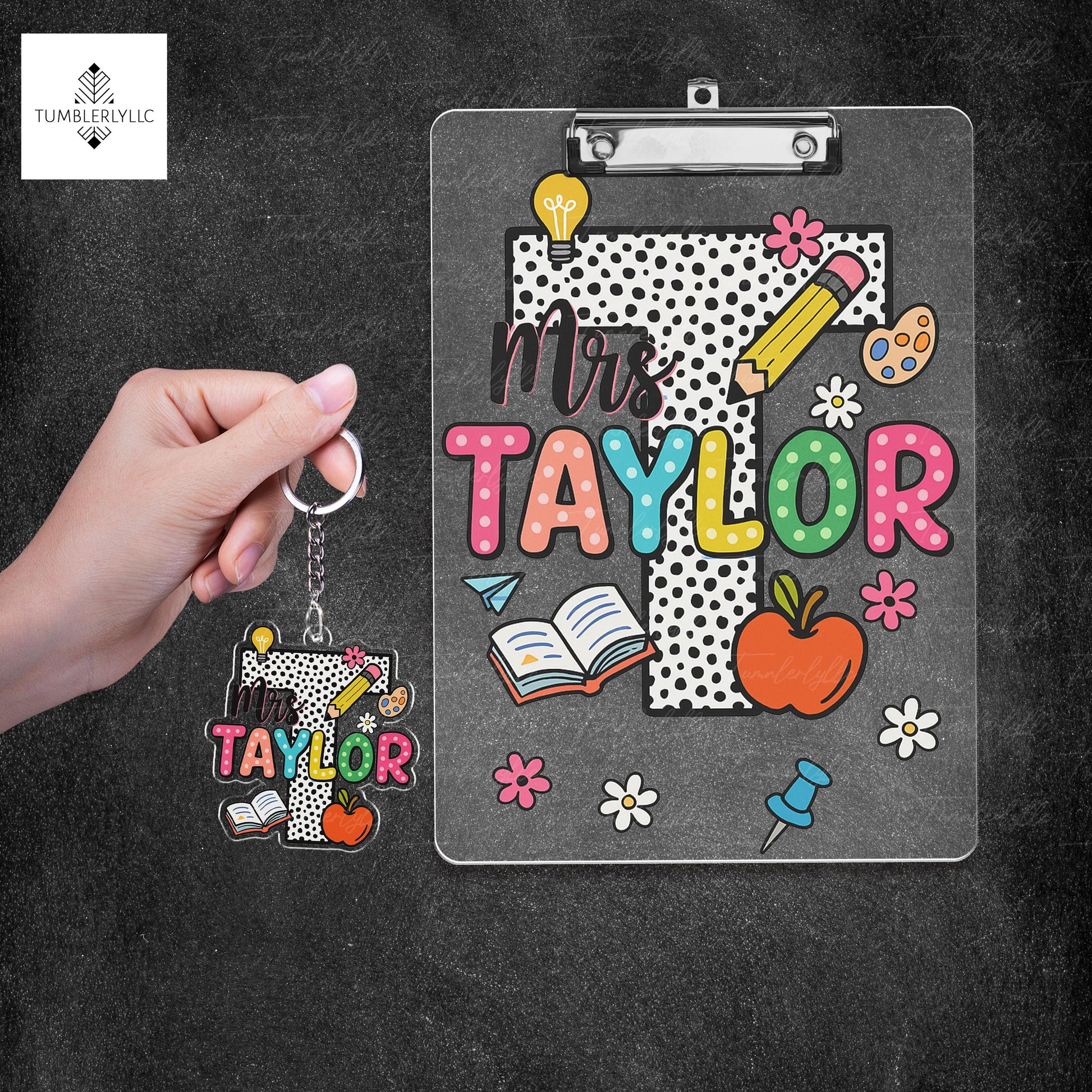 Custom Teacher Clipboard and Keychain Set, Personalized Name Gift for Teachers, Cute School Supplies, Back to School Gift Idea