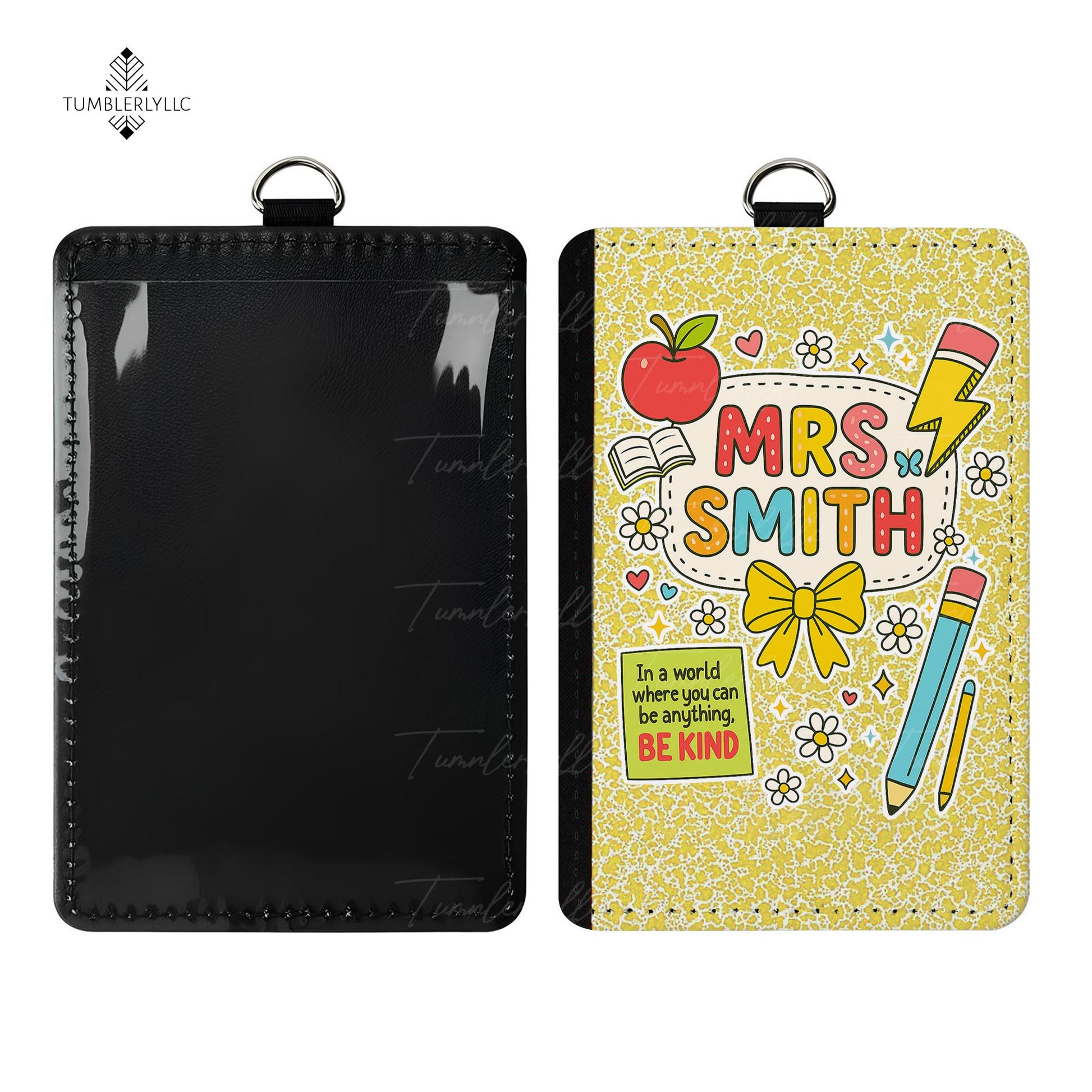 Teacher ID Badge Holder, Composition Book Style ID Case, Cute Back to School Gift, Personalized Name Tag, Be Kind Lanyard