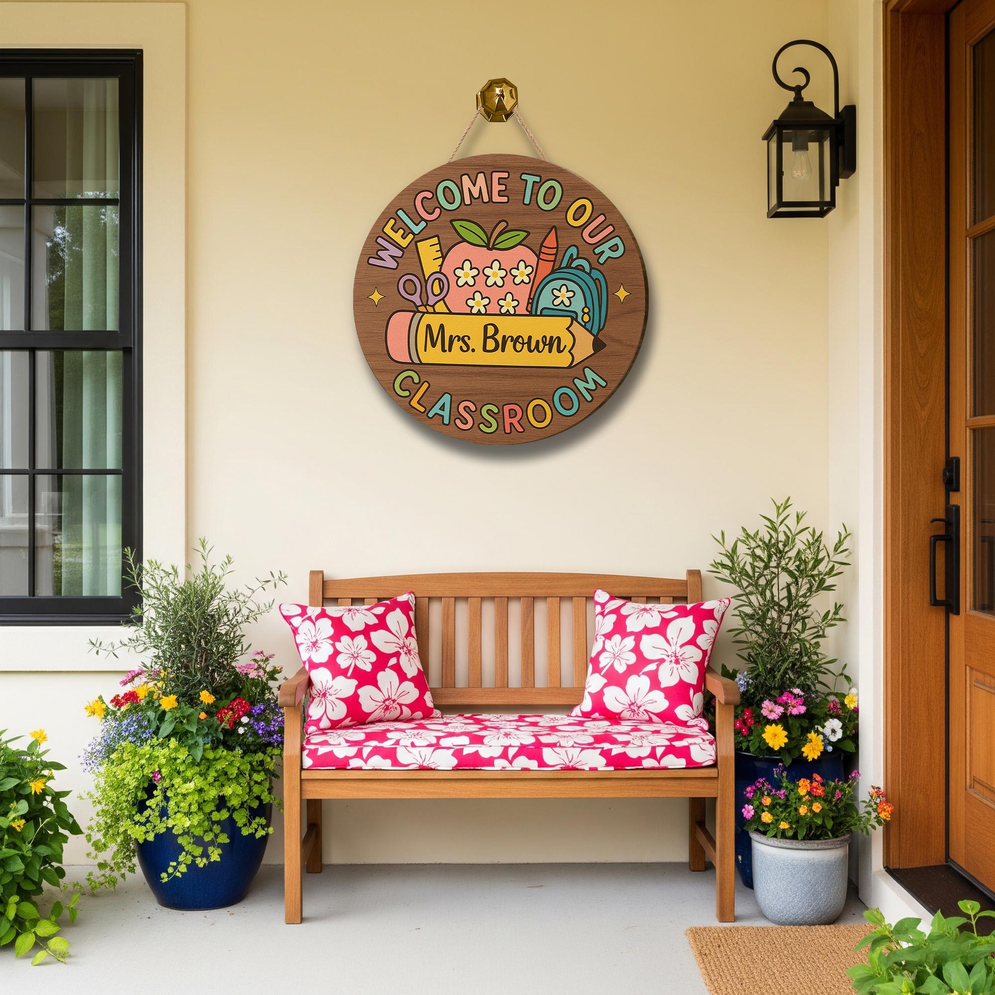 Teacher Door Hanger, Welcome to Our Classroom Sign, Personalized Back to School Decor, Custom Teacher Gift, Classroom Name Sign