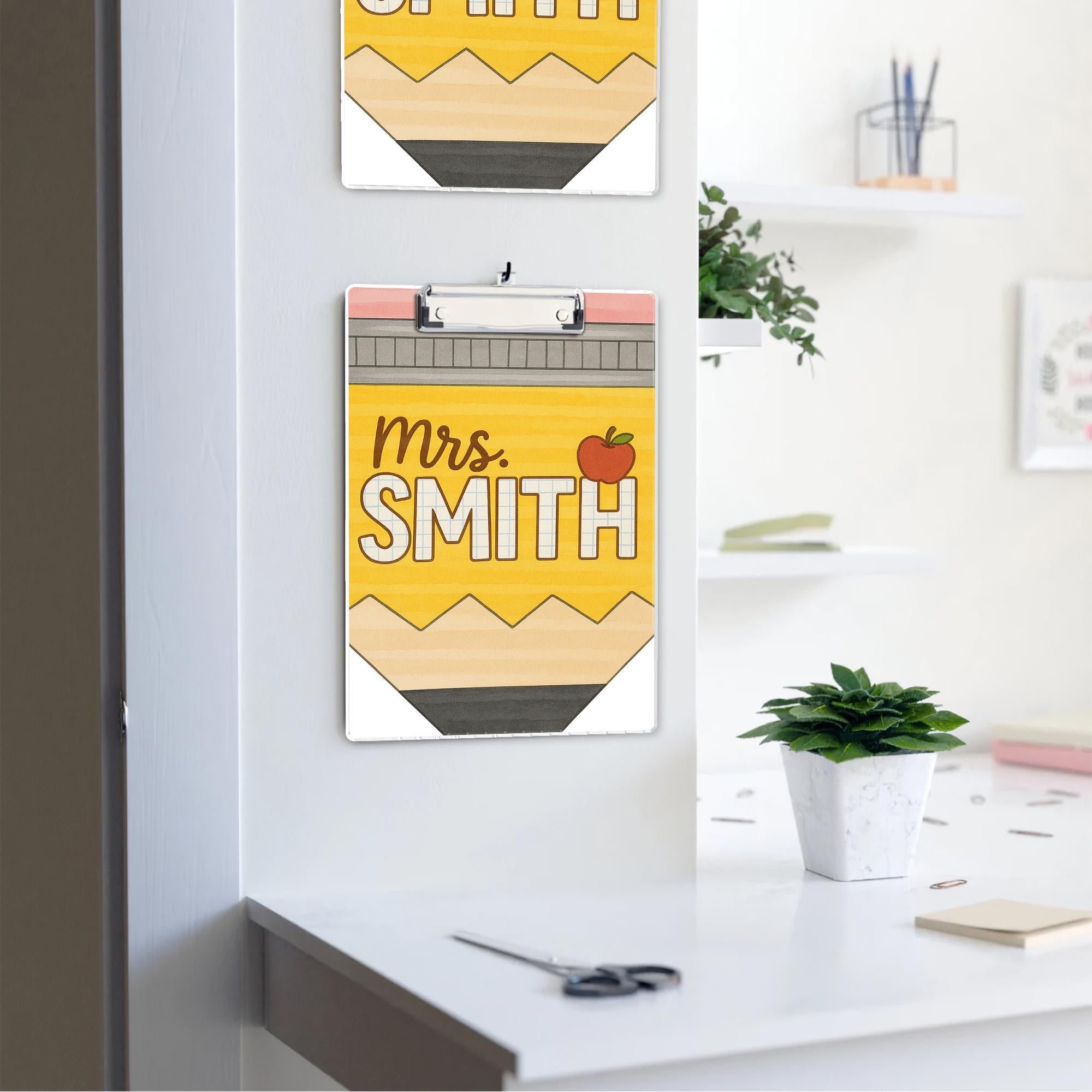 Custom Teacher Clipboard, Personalized Pencil Design with Name, Back to School Gift for Educators, Cute Classroom Office Supply