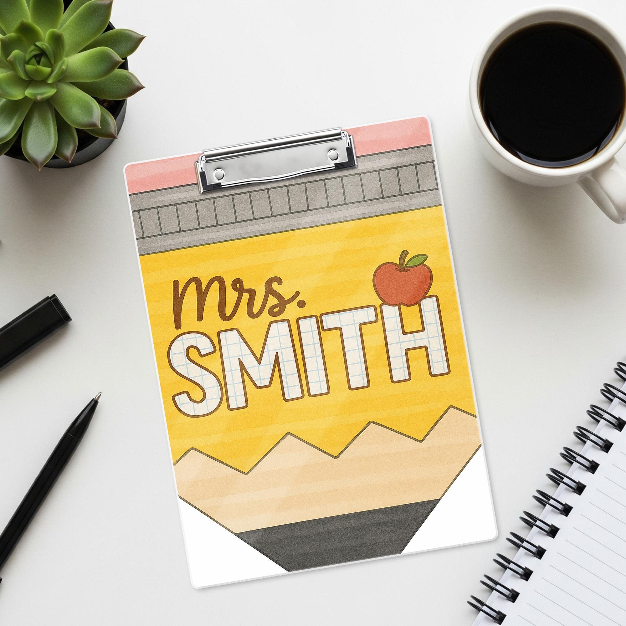 Custom Teacher Clipboard, Personalized Pencil Design with Name, Back to School Gift for Educators, Cute Classroom Office Supply