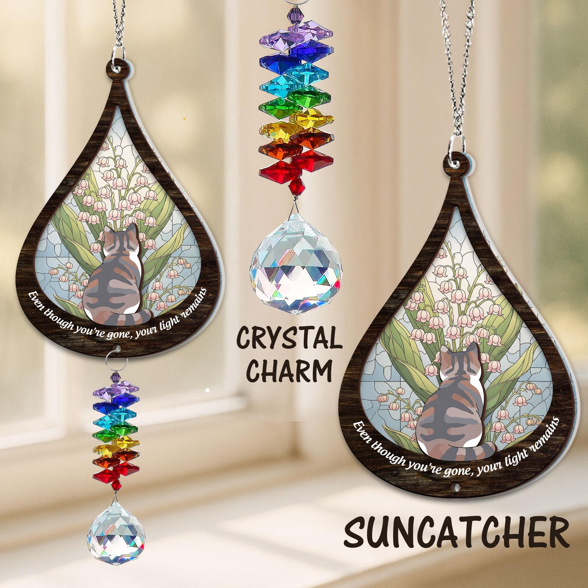 Cat Memorial Sun Catcher – Pet Loss Gift with Quote – Rainbow Bridge Cat Suncatcher – In Memory of Cat Sympathy Gift – Remembrance Decor