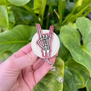 Skeleton Hand Badge Reel, Rock On ID Holder, Halloween Nurse Clip, Spooky Medical Badge, Goth RN Accessory, Punk Style Gift