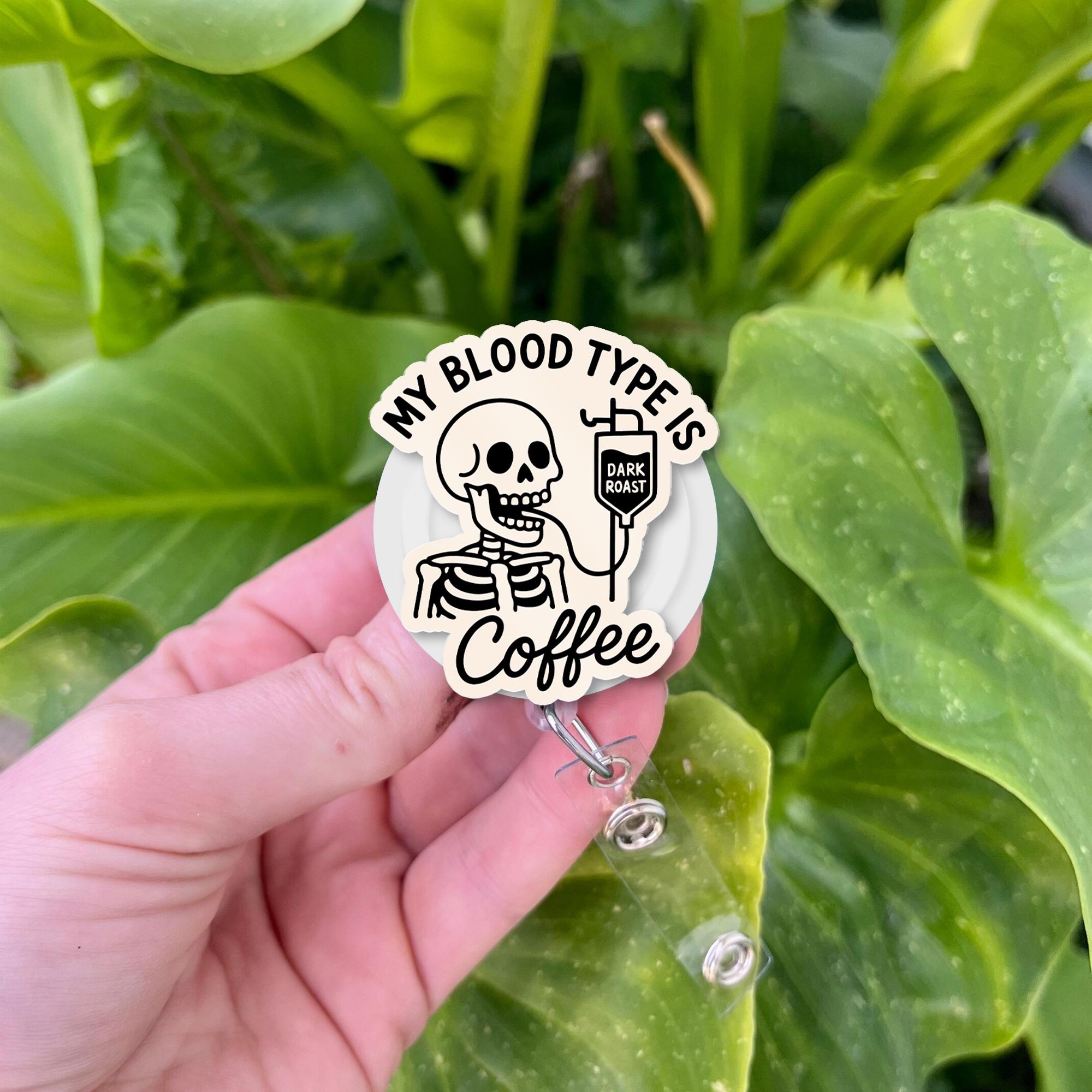 Funny Coffee Badge Reel, Skeleton Nurse ID Holder, Dark Roast Clip, Medical Humor Gift, RN Barista Badge, Caffeine Lover Accessory