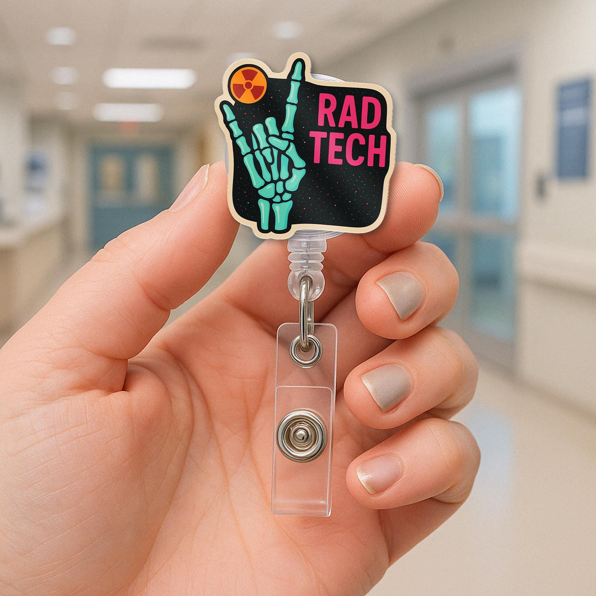Rad Tech Badge Reel, Xray Tech ID Holder, Radiology Skeleton Clip, Funny Medical Badge, Radiologic Tech Gift, RT Badge Accessory