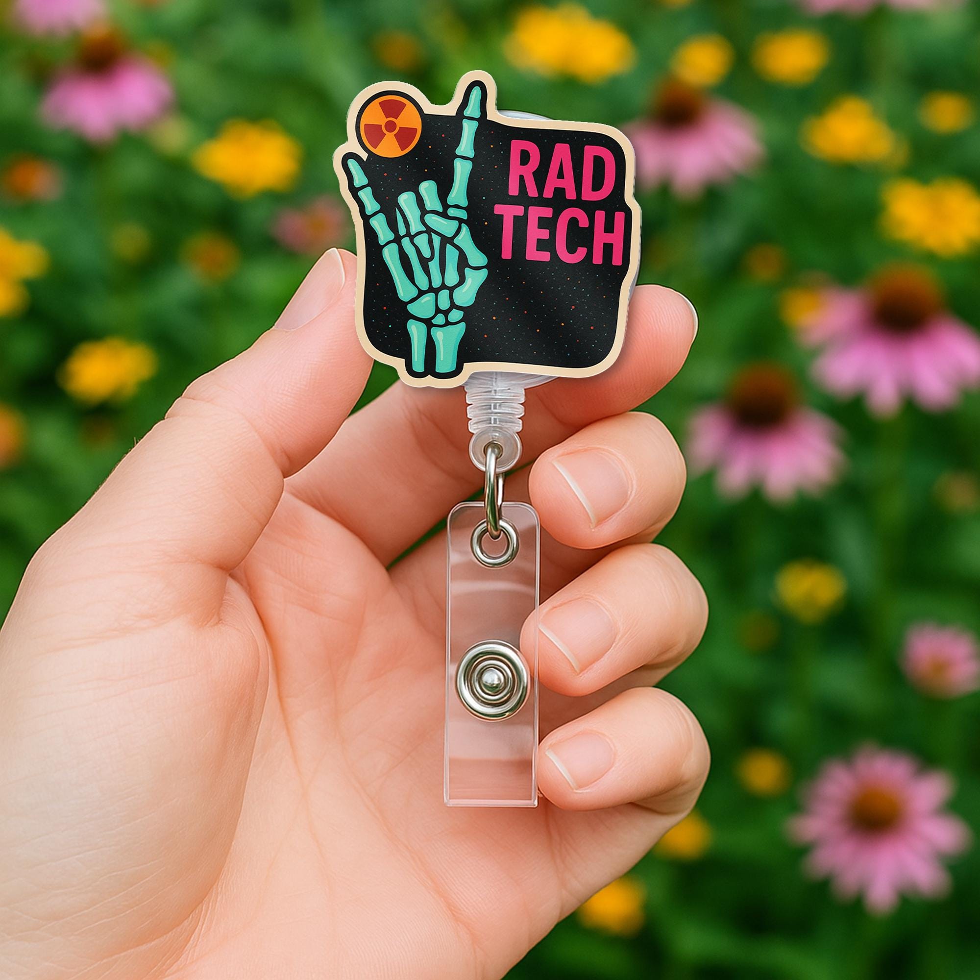 Rad Tech Badge Reel, Xray Tech ID Holder, Radiology Skeleton Clip, Funny Medical Badge, Radiologic Tech Gift, RT Badge Accessory