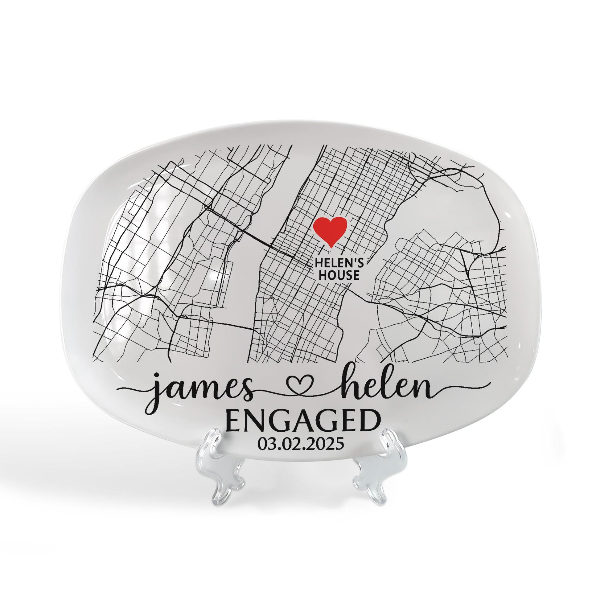 Custom Engagement Map Platter, Couple Location Gift, Personalized Wedding Anniversary Tray, Engagement Gift with Names & Date
