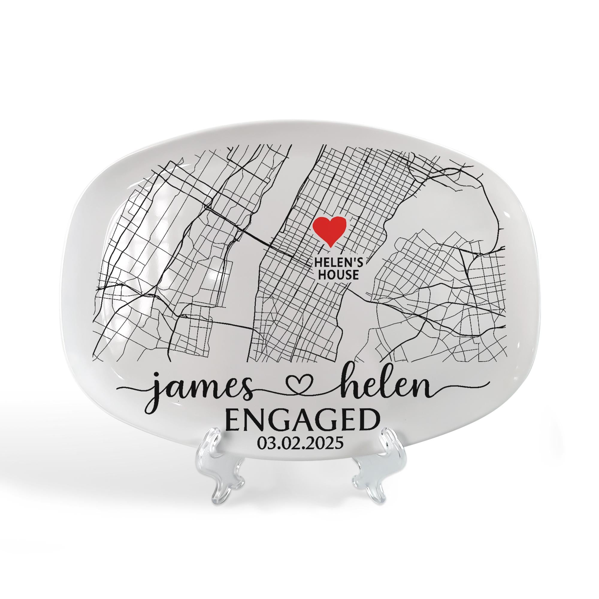 Custom Engagement Map Platter, Couple Location Gift, Personalized Wedding Anniversary Tray, Engagement Gift with Names & Date