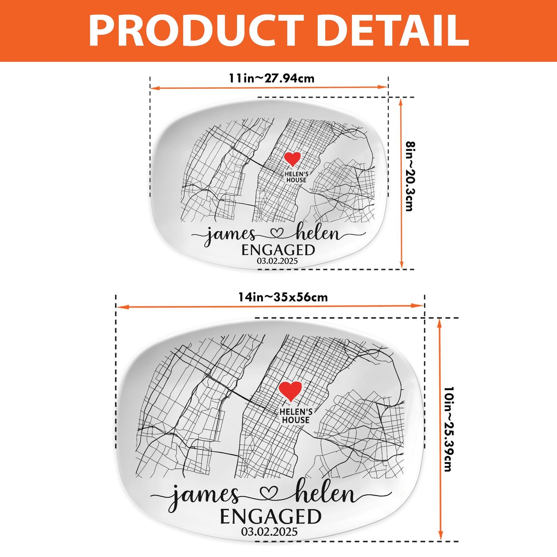 Custom Engagement Map Platter, Couple Location Gift, Personalized Wedding Anniversary Tray, Engagement Gift with Names & Date