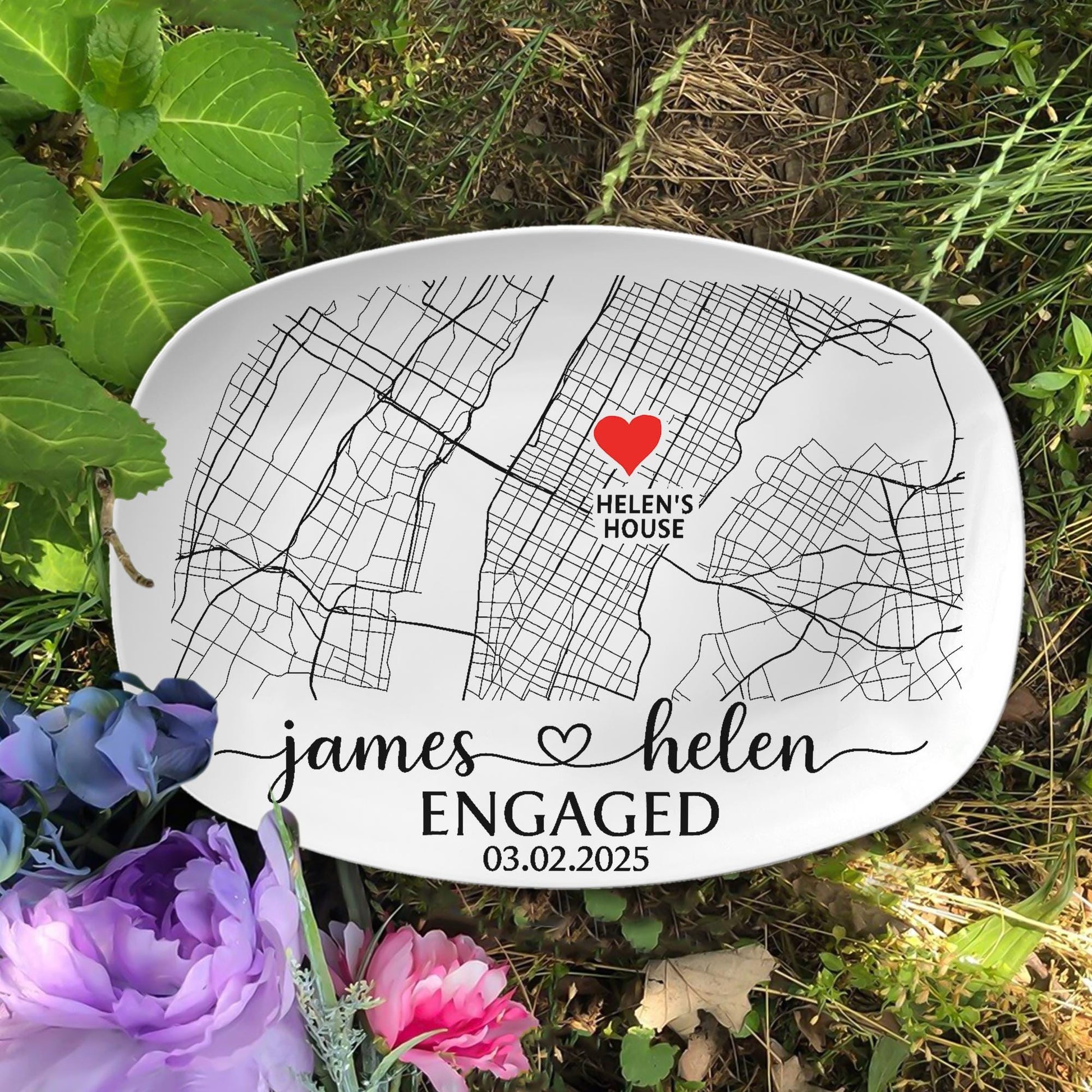 Custom Engagement Map Platter, Couple Location Gift, Personalized Wedding Anniversary Tray, Engagement Gift with Names & Date