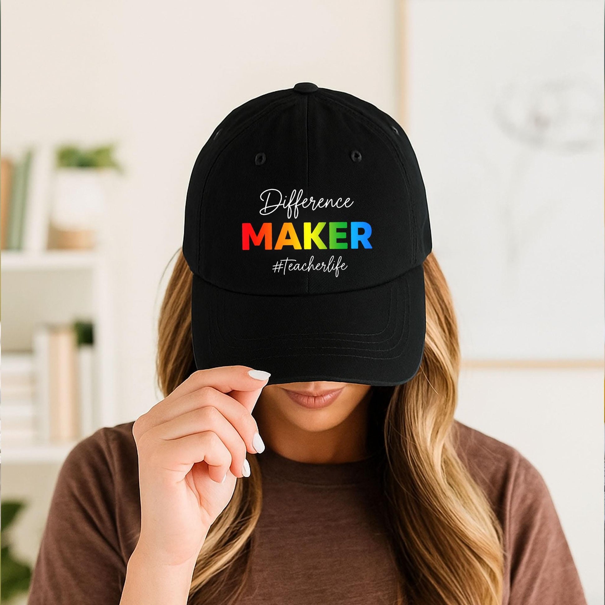 Teacher Life Hat, Difference Maker Baseball Cap, Rainbow Educator Gift, Inspirational Teacher Hat, Back to School Apparel