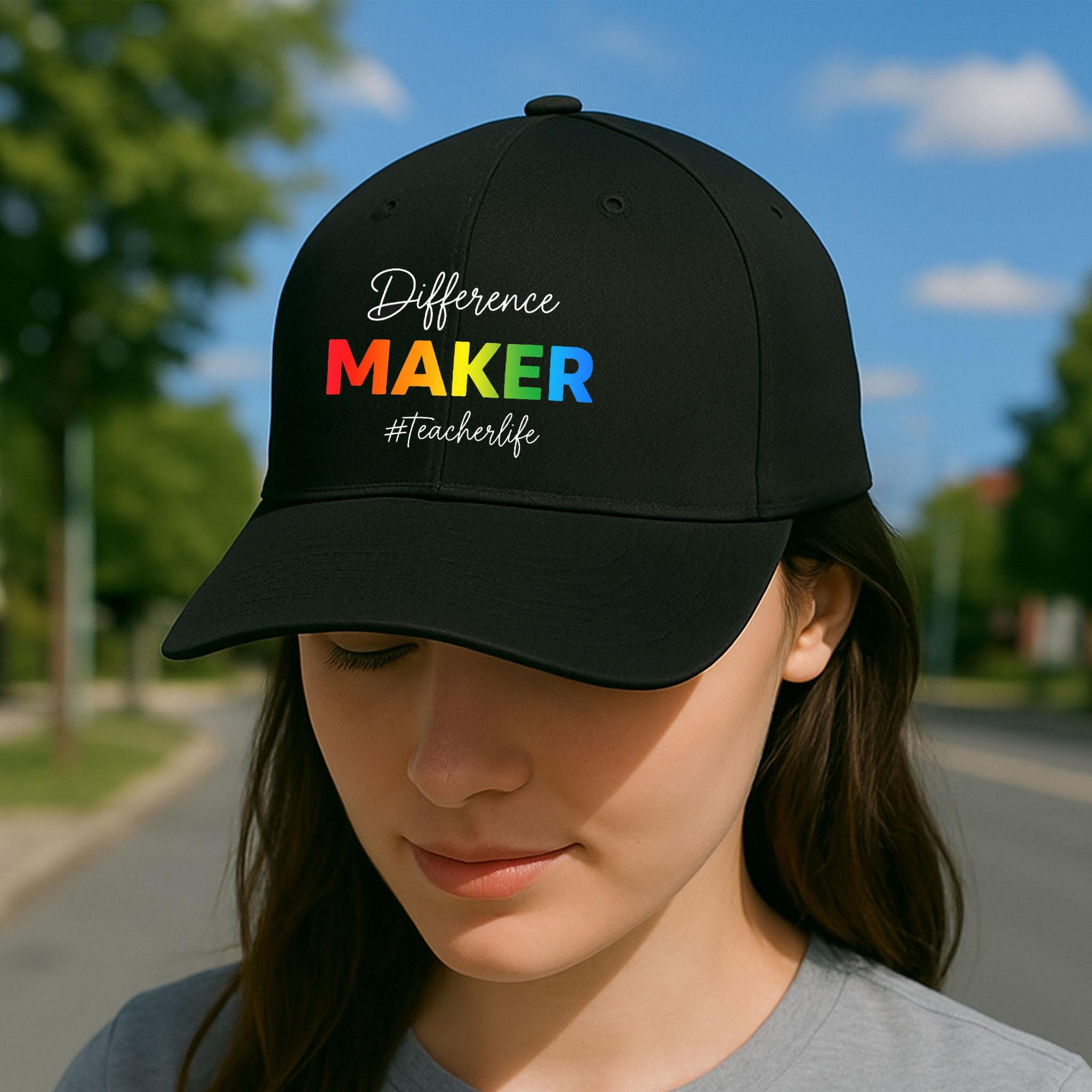 Teacher Life Hat, Difference Maker Baseball Cap, Rainbow Educator Gift, Inspirational Teacher Hat, Back to School Apparel
