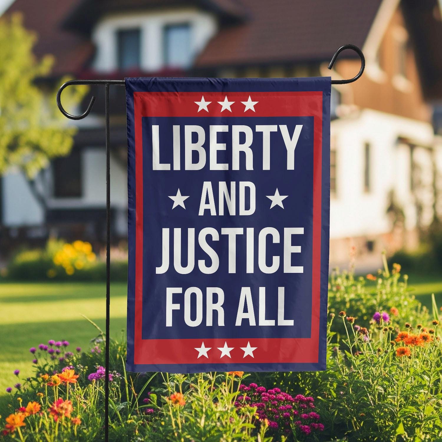 Liberty and Justice for All Garden Flag, Patriotic Outdoor Yard Decor, 4th of July House Banner, Red White Blue USA Pride Sign, Liberty Flag