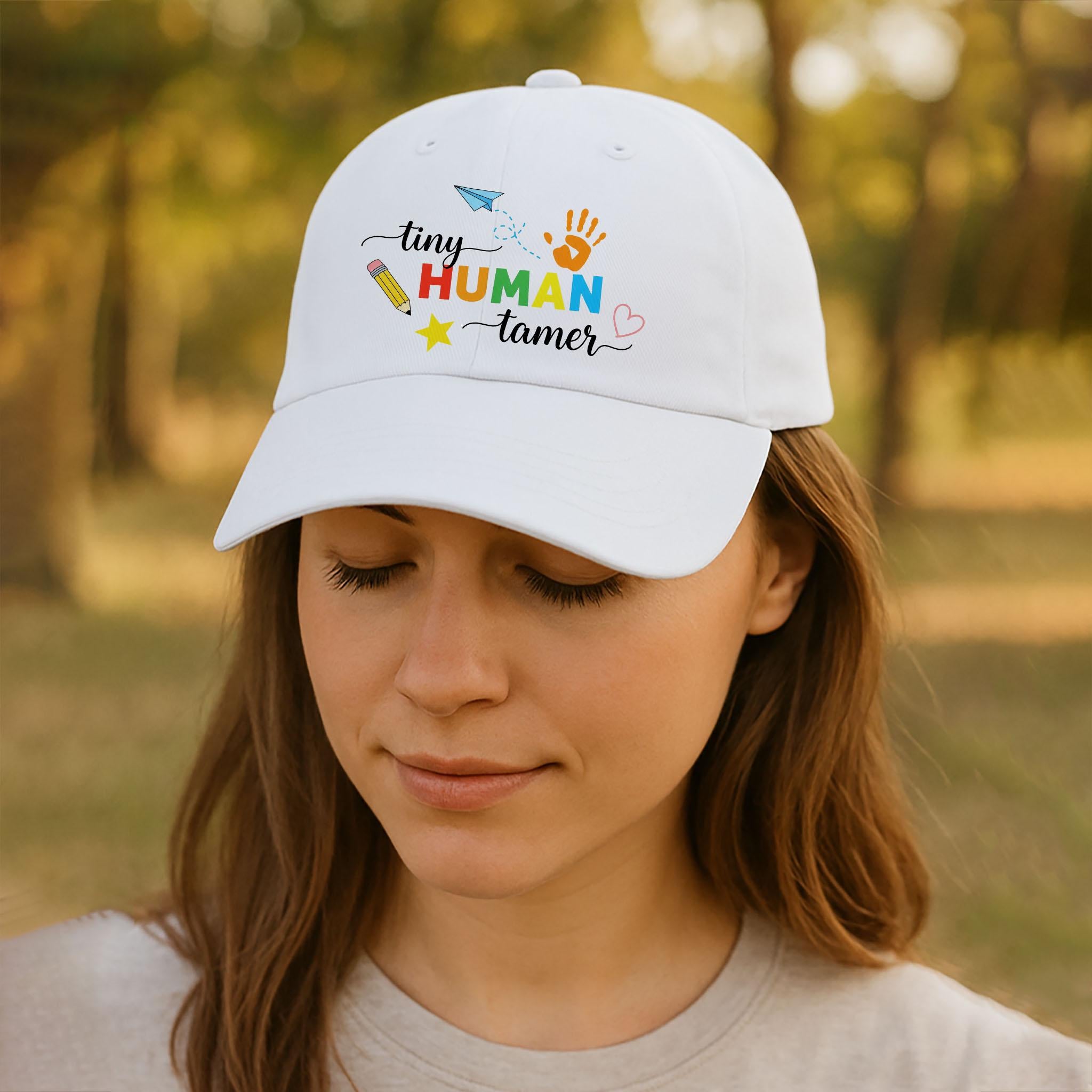 Tiny Human Tamer Hat, Funny Preschool Teacher Cap, Daycare Staff Gift, Colorful Educator Hat, Early Childhood Teacher Apparel