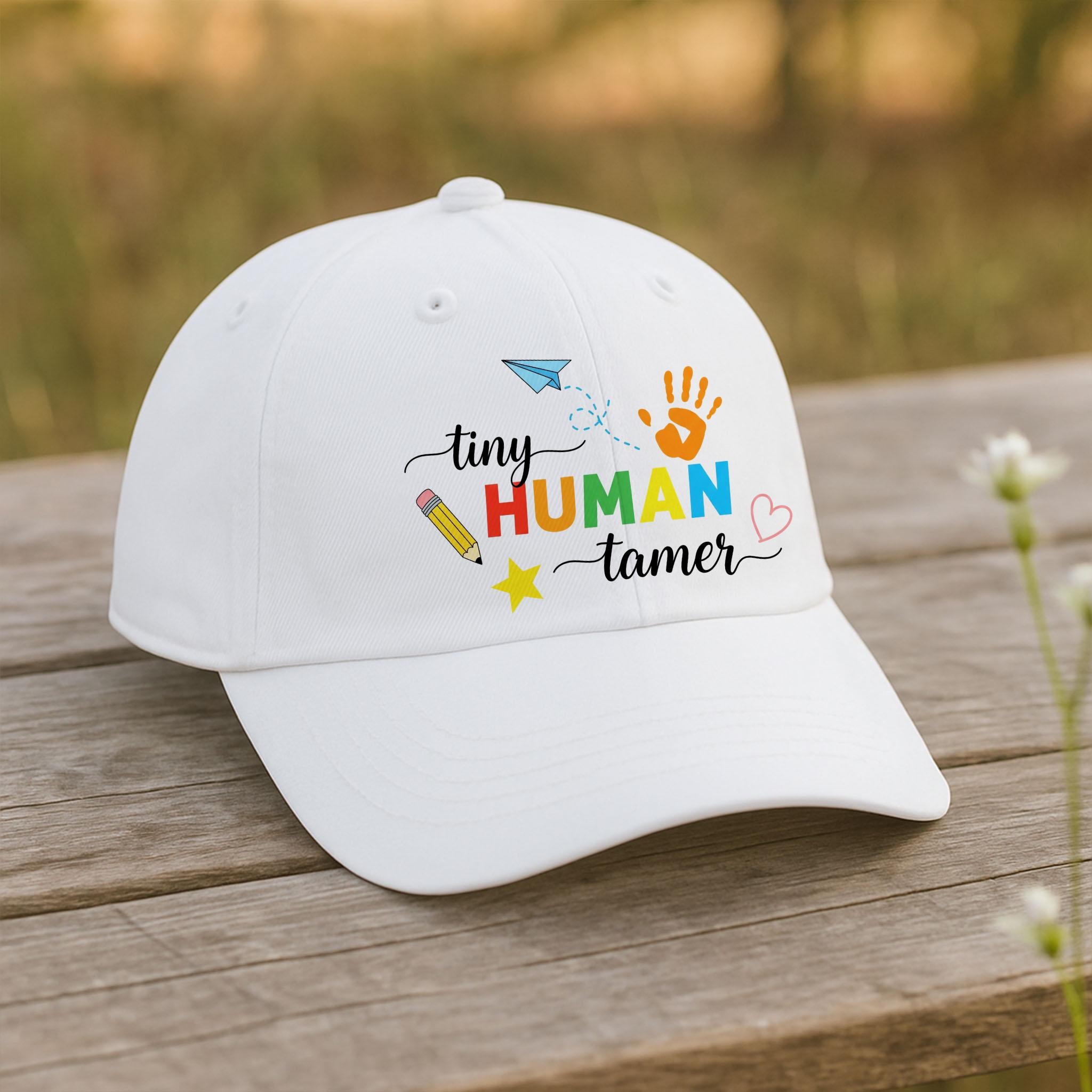 Tiny Human Tamer Hat, Funny Preschool Teacher Cap, Daycare Staff Gift, Colorful Educator Hat, Early Childhood Teacher Apparel