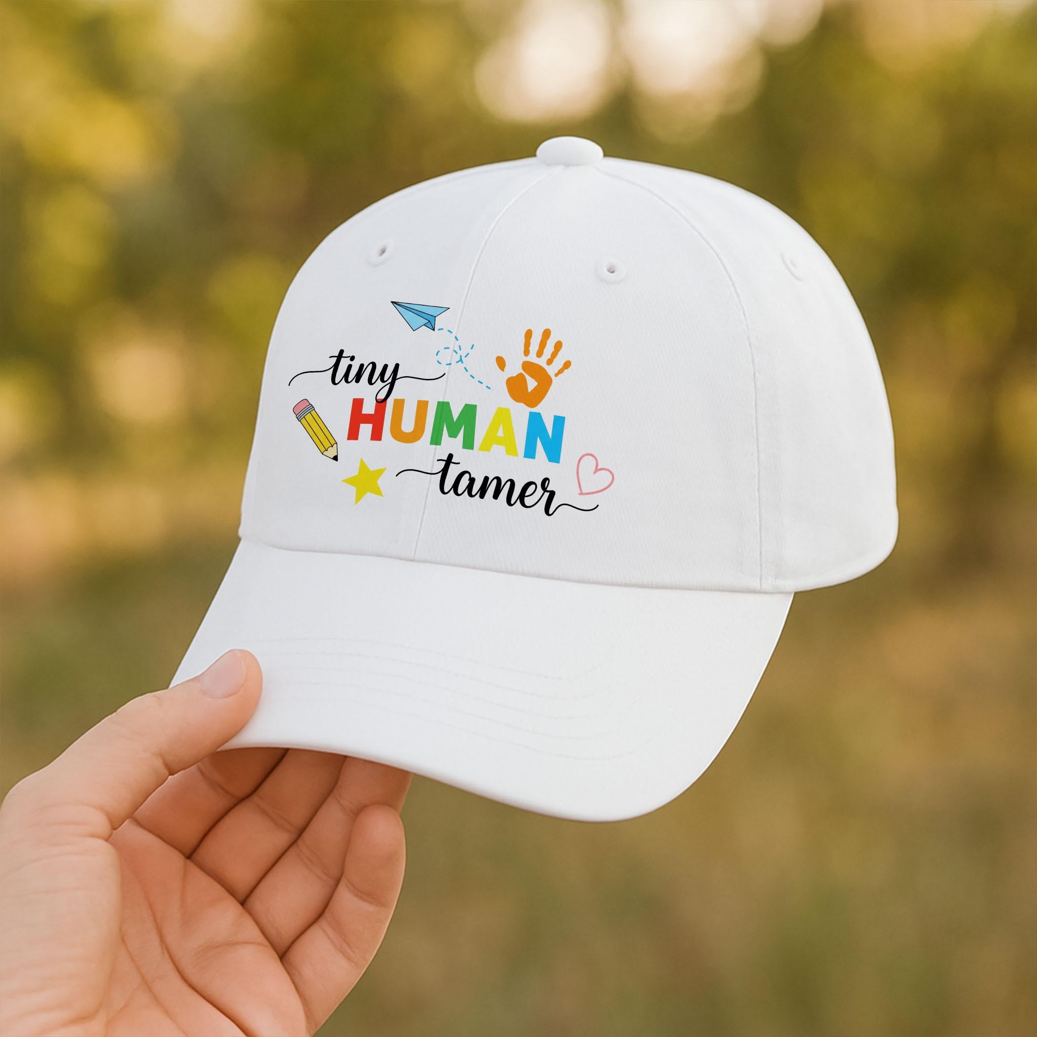 Tiny Human Tamer Hat, Funny Preschool Teacher Cap, Daycare Staff Gift, Colorful Educator Hat, Early Childhood Teacher Apparel