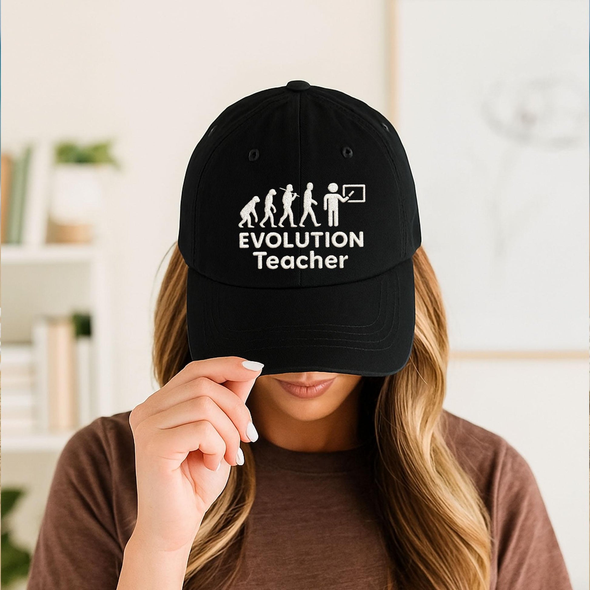 Evolution Teacher Hat, Embroidered Science Cap, Funny Biology Gift, STEM Educator Hat, High School Teacher Apparel, Nerdy Teacher Cap