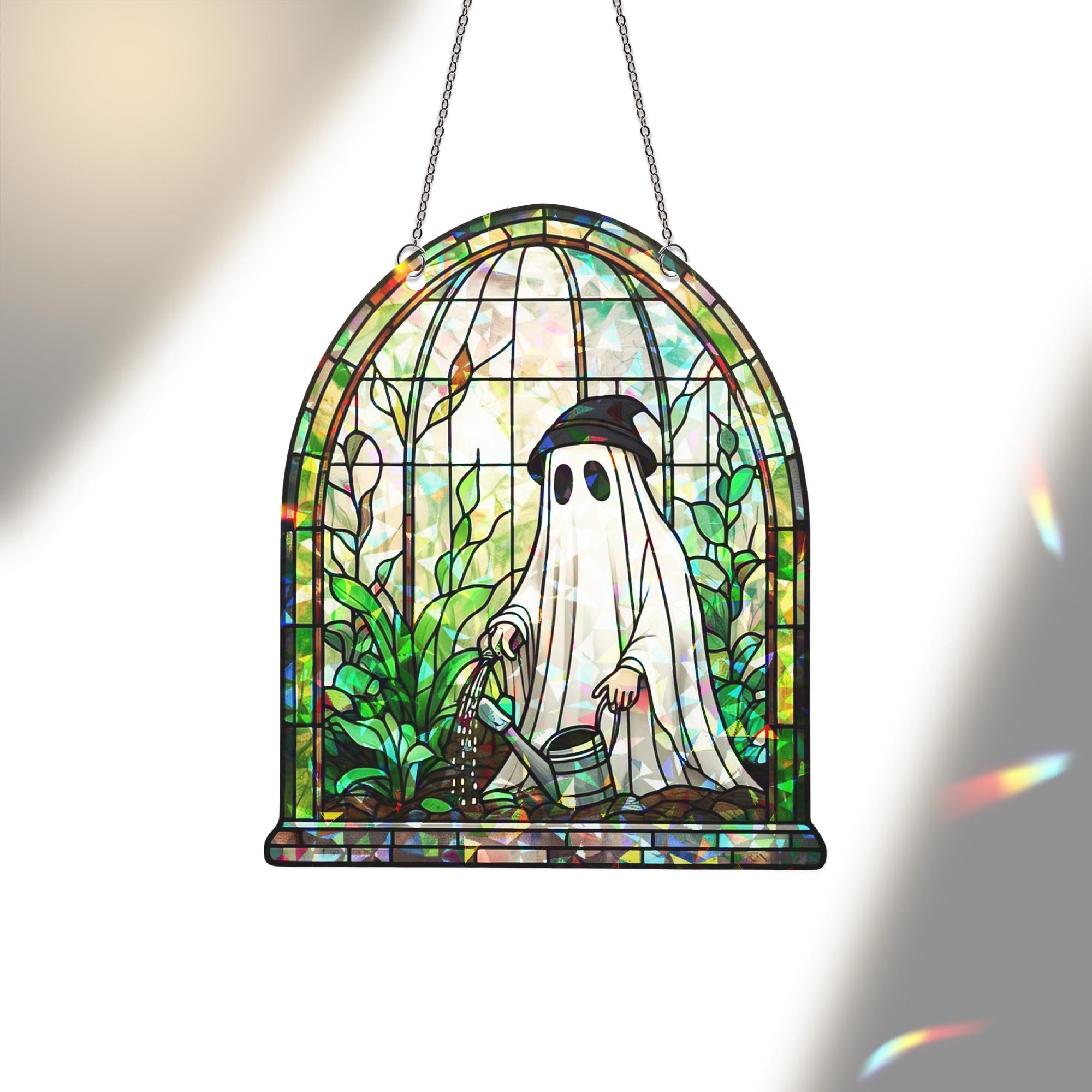 Cute Ghost Greenhouse Suncatcher Ornament, Halloween Ghost Acrylic Window Hangings, Plant Lovers Gift, Halloween Home Decor, Gift For Mom