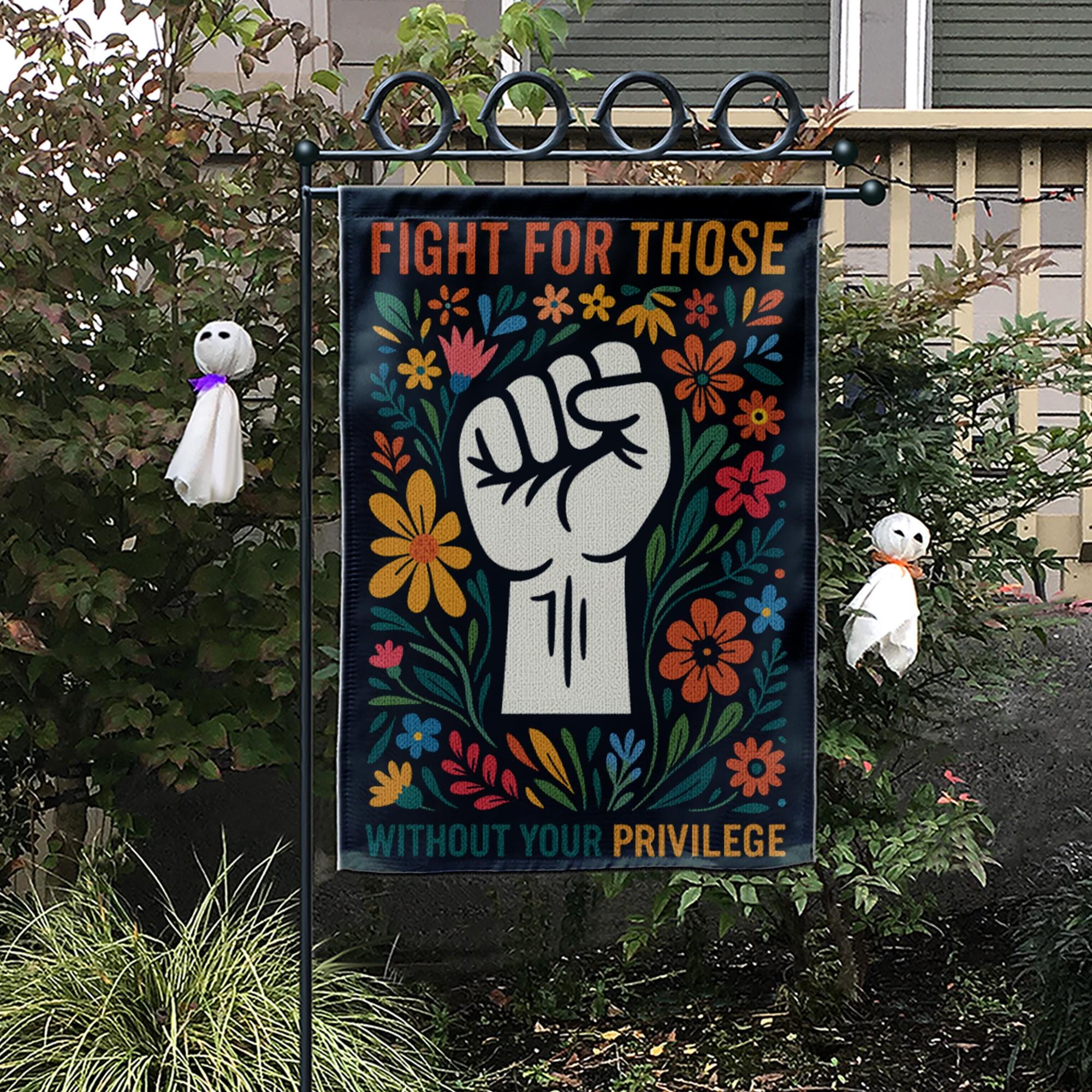 Fight for Those Without Privilege Garden Flag, Social Justice Yard Decor, Activist Floral Outdoor Banner, Equality Protest Sign