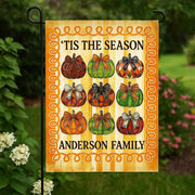 Personalized Fall Garden Flag – Tis The Season Pumpkin Yard Decor – Custom Family Name Autumn Outdoor Sign – Thanksgiving Porch Flag