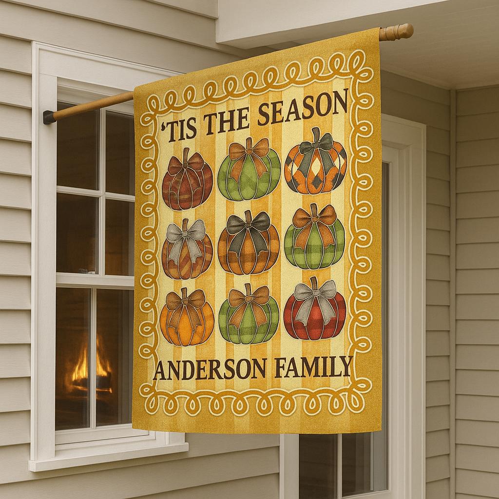 Personalized Fall Garden Flag – Tis The Season Pumpkin Yard Decor – Custom Family Name Autumn Outdoor Sign – Thanksgiving Porch Flag