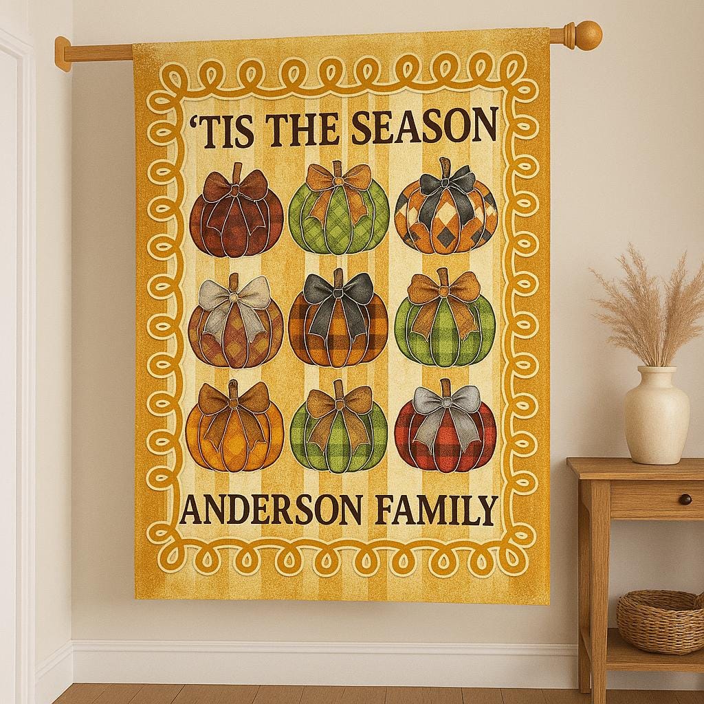 Personalized Fall Garden Flag – Tis The Season Pumpkin Yard Decor – Custom Family Name Autumn Outdoor Sign – Thanksgiving Porch Flag