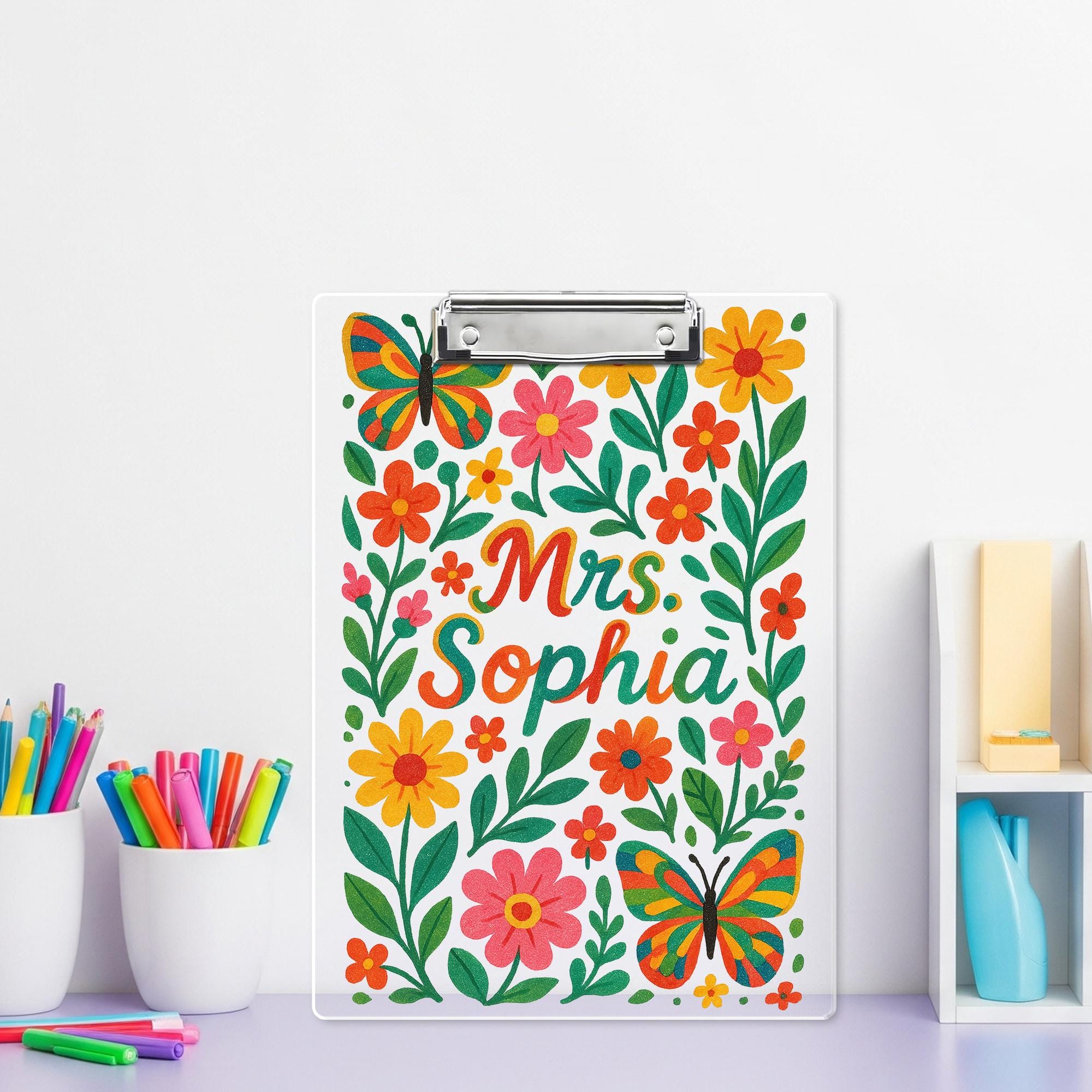 Floral Teacher Clipboard, Custom Name Clipboard Gift, Butterfly Clipboard for Teacher, Personalized Classroom Accessory, Back To school gift