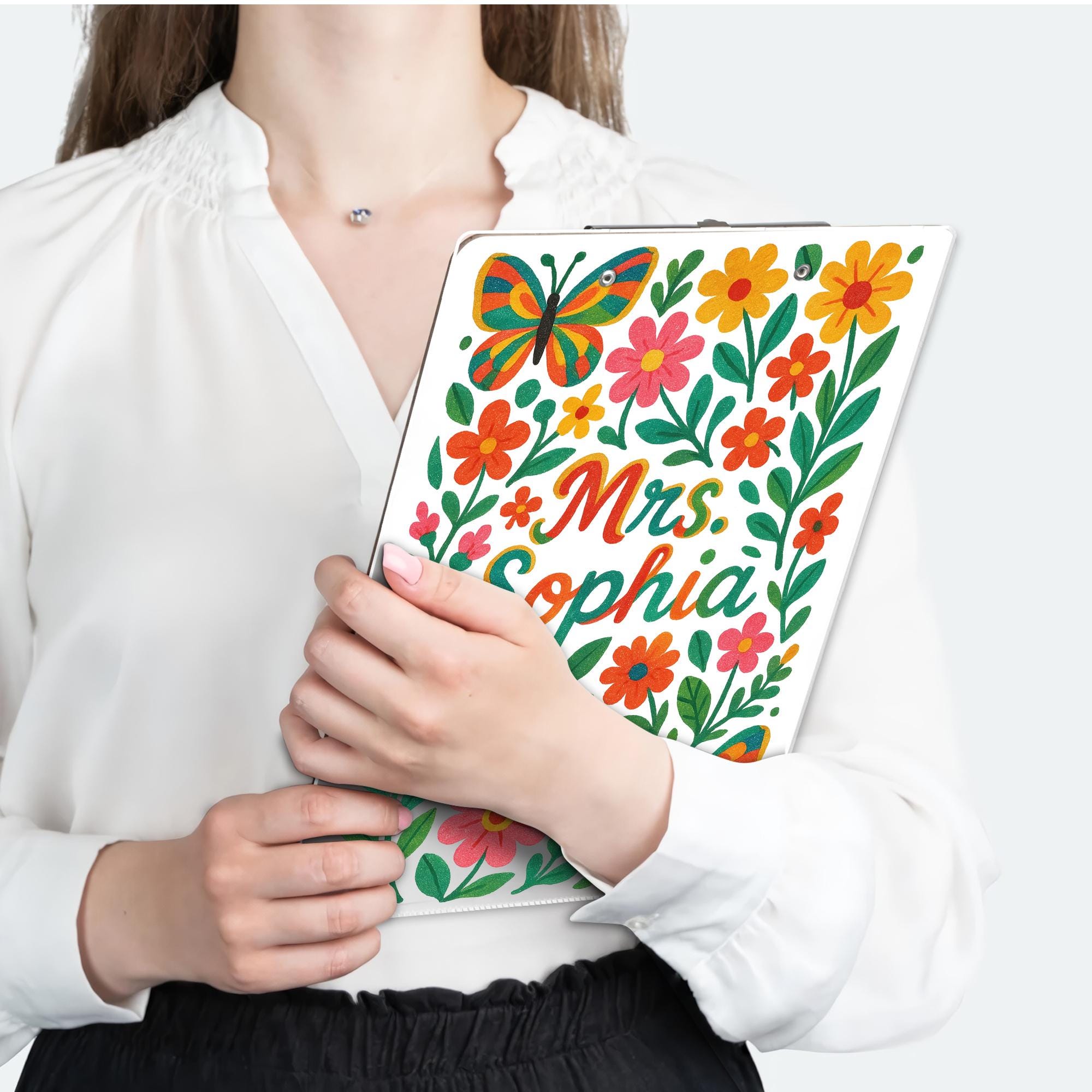 Floral Teacher Clipboard, Custom Name Clipboard Gift, Butterfly Clipboard for Teacher, Personalized Classroom Accessory, Back To school gift