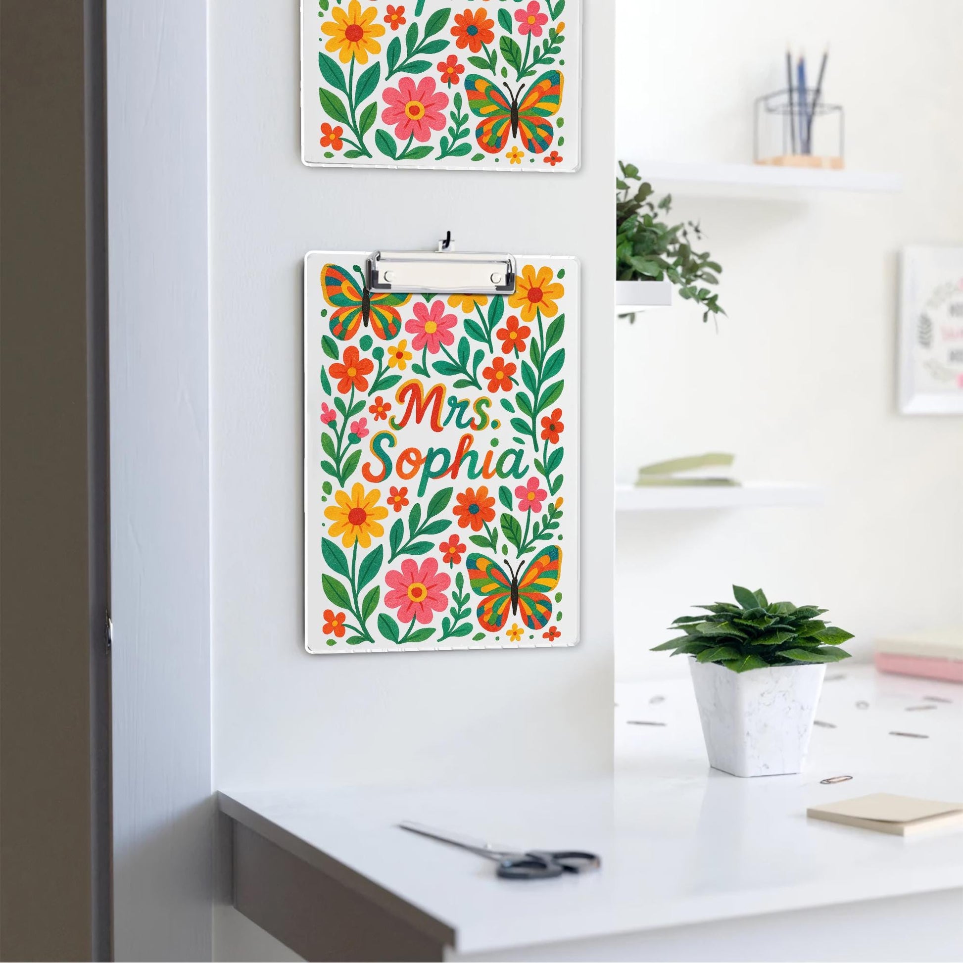 Floral Teacher Clipboard, Custom Name Clipboard Gift, Butterfly Clipboard for Teacher, Personalized Classroom Accessory, Back To school gift