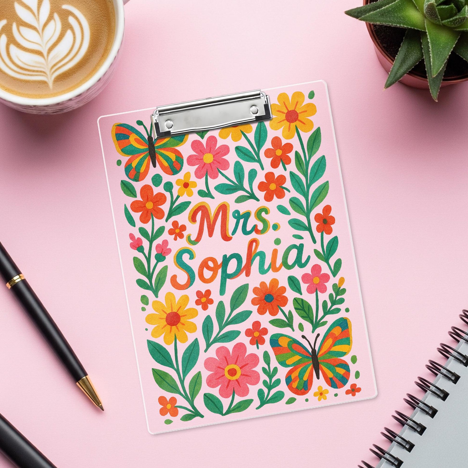 Floral Teacher Clipboard, Custom Name Clipboard Gift, Butterfly Clipboard for Teacher, Personalized Classroom Accessory, Back To school gift