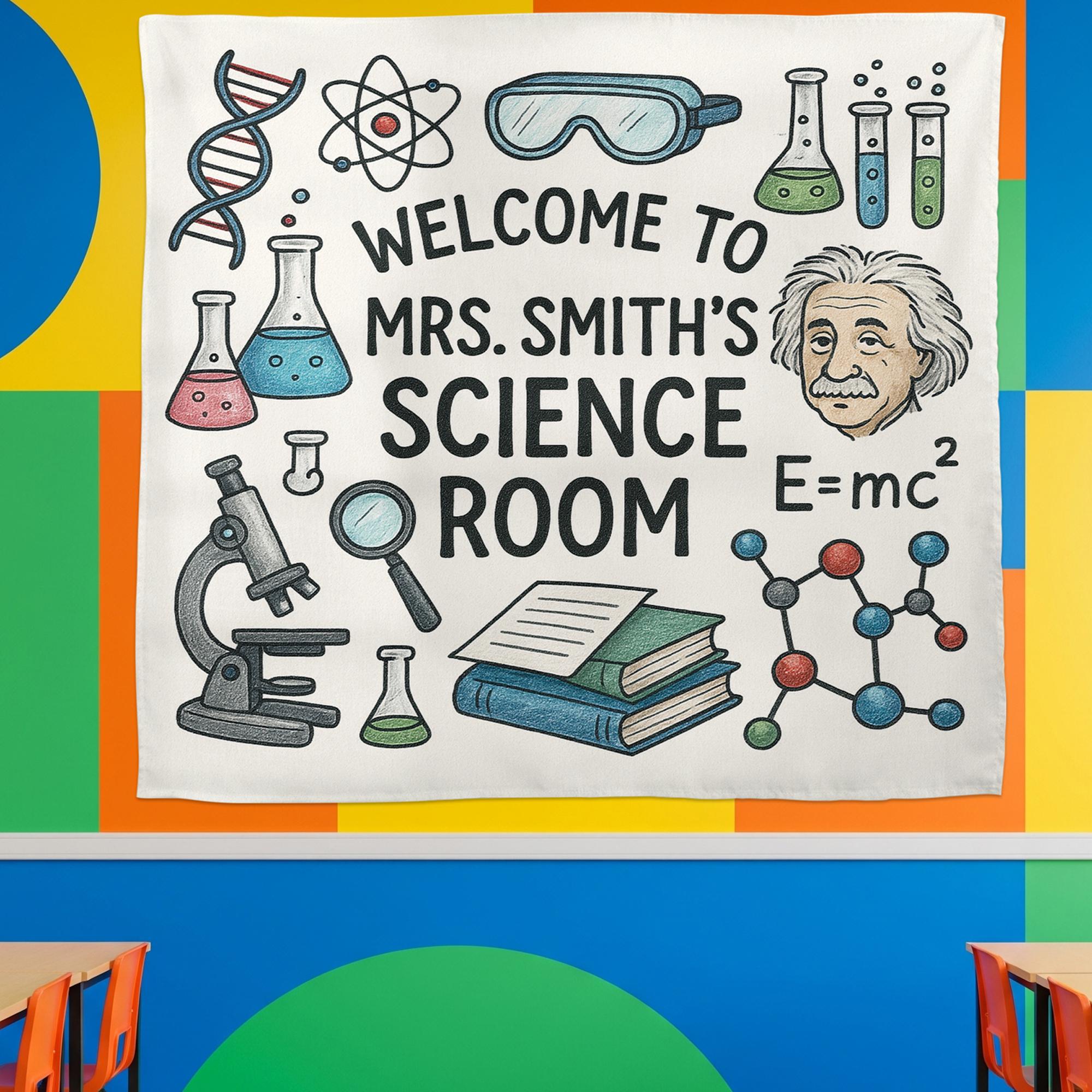 Science Classroom Tapestry, Personalized Science Room Decor, Teacher Wall Banner, STEM Lab Back to School Sign, Classroom Decor