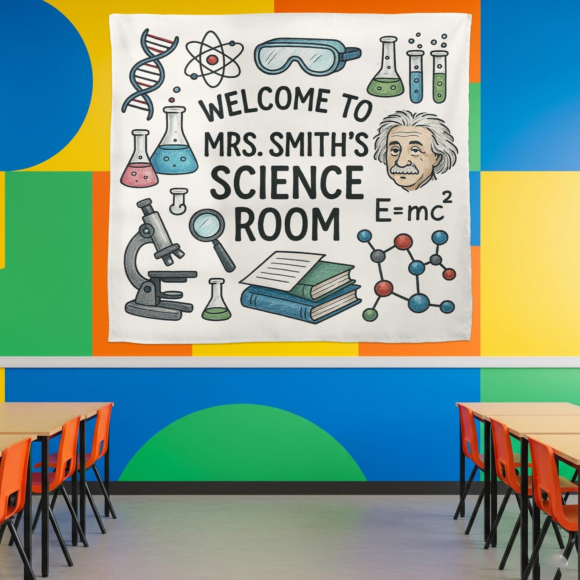 Science Classroom Tapestry, Personalized Science Room Decor, Teacher Wall Banner, STEM Lab Back to School Sign, Classroom Decor