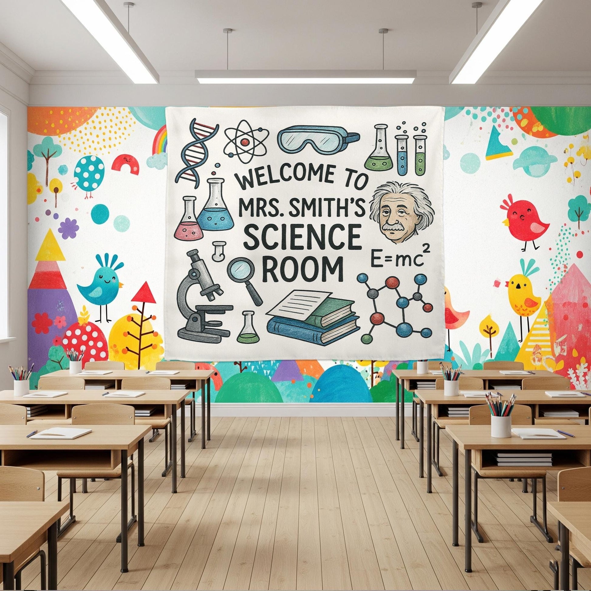 Science Classroom Tapestry, Personalized Science Room Decor, Teacher Wall Banner, STEM Lab Back to School Sign, Classroom Decor