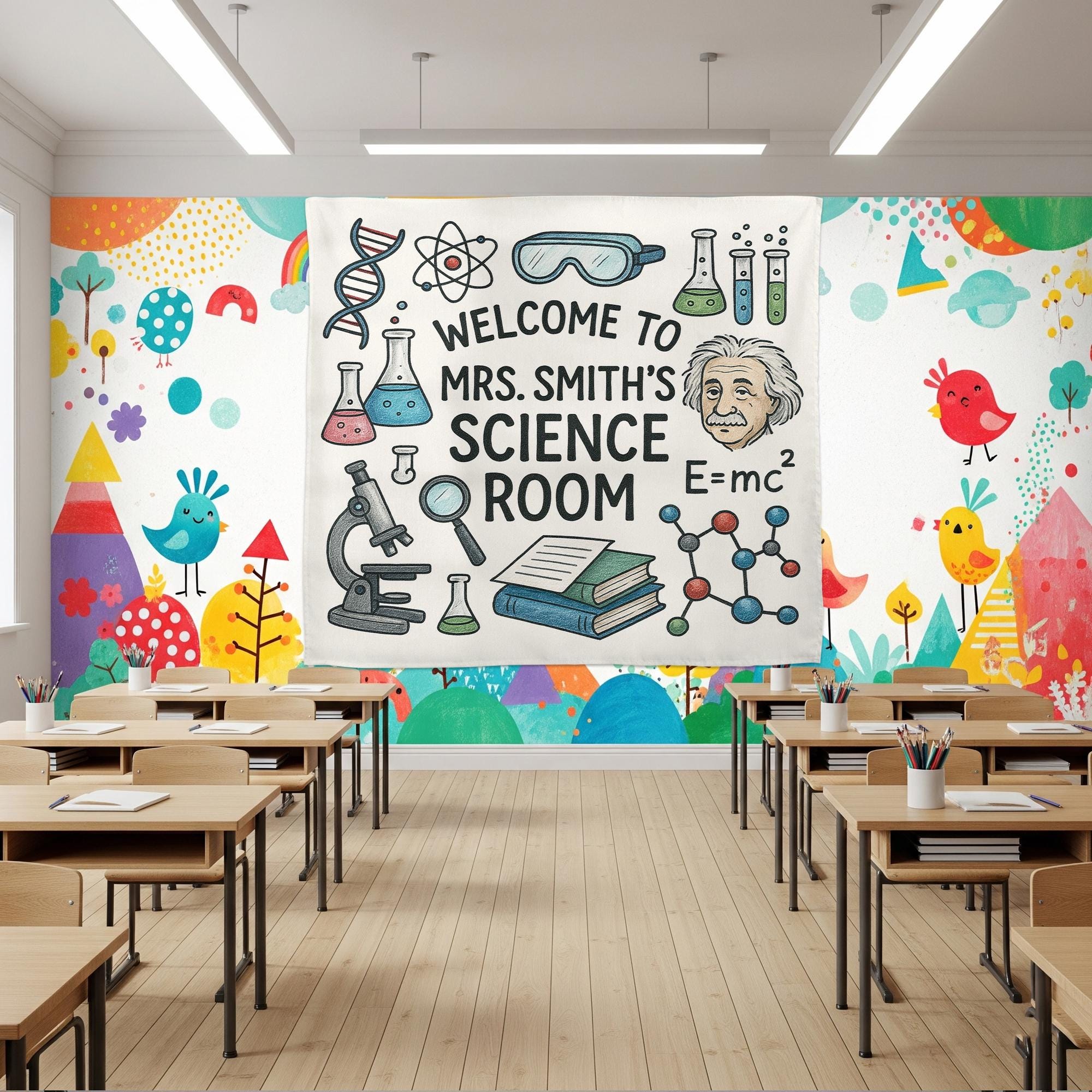 Science Classroom Tapestry, Personalized Science Room Decor, Teacher Wall Banner, STEM Lab Back to School Sign, Classroom Decor