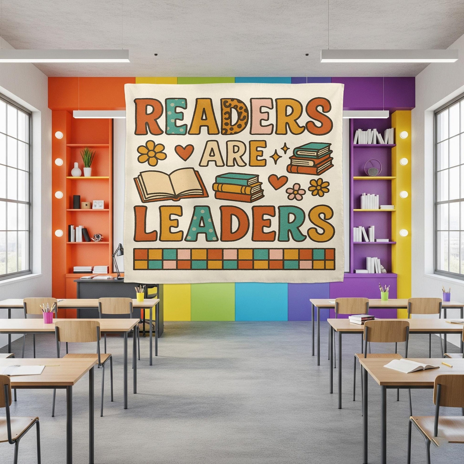 Readers Are Leaders Tapestry, Classroom Reading Wall Decor, Motivational Banner for Kids, Library Teacher Book Corner Sign, Back To School