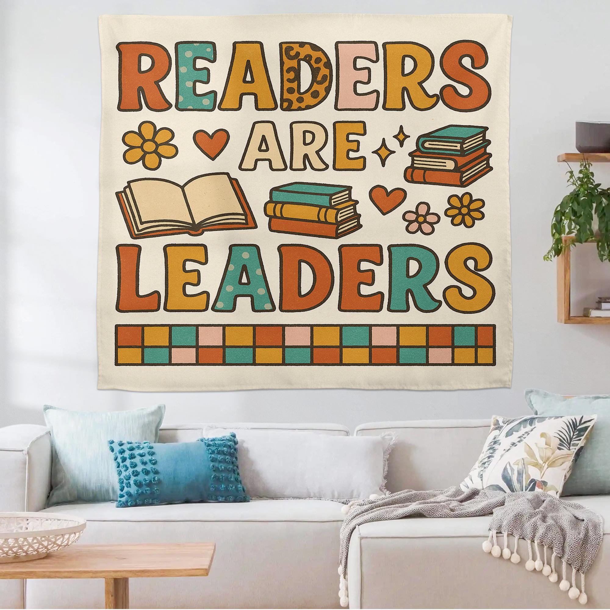 Readers Are Leaders Tapestry, Classroom Reading Wall Decor, Motivational Banner for Kids, Library Teacher Book Corner Sign, Back To School