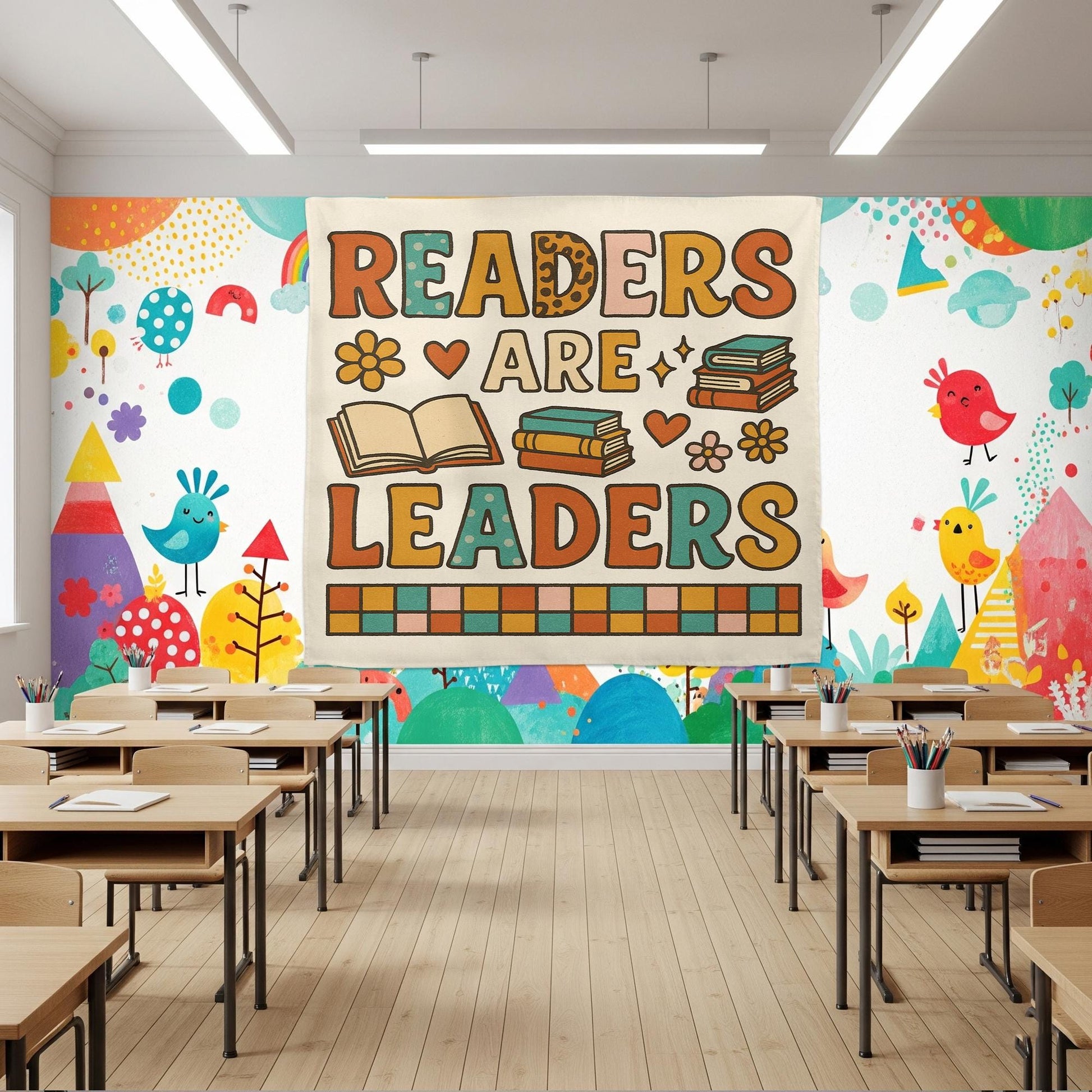 Readers Are Leaders Tapestry, Classroom Reading Wall Decor, Motivational Banner for Kids, Library Teacher Book Corner Sign, Back To School