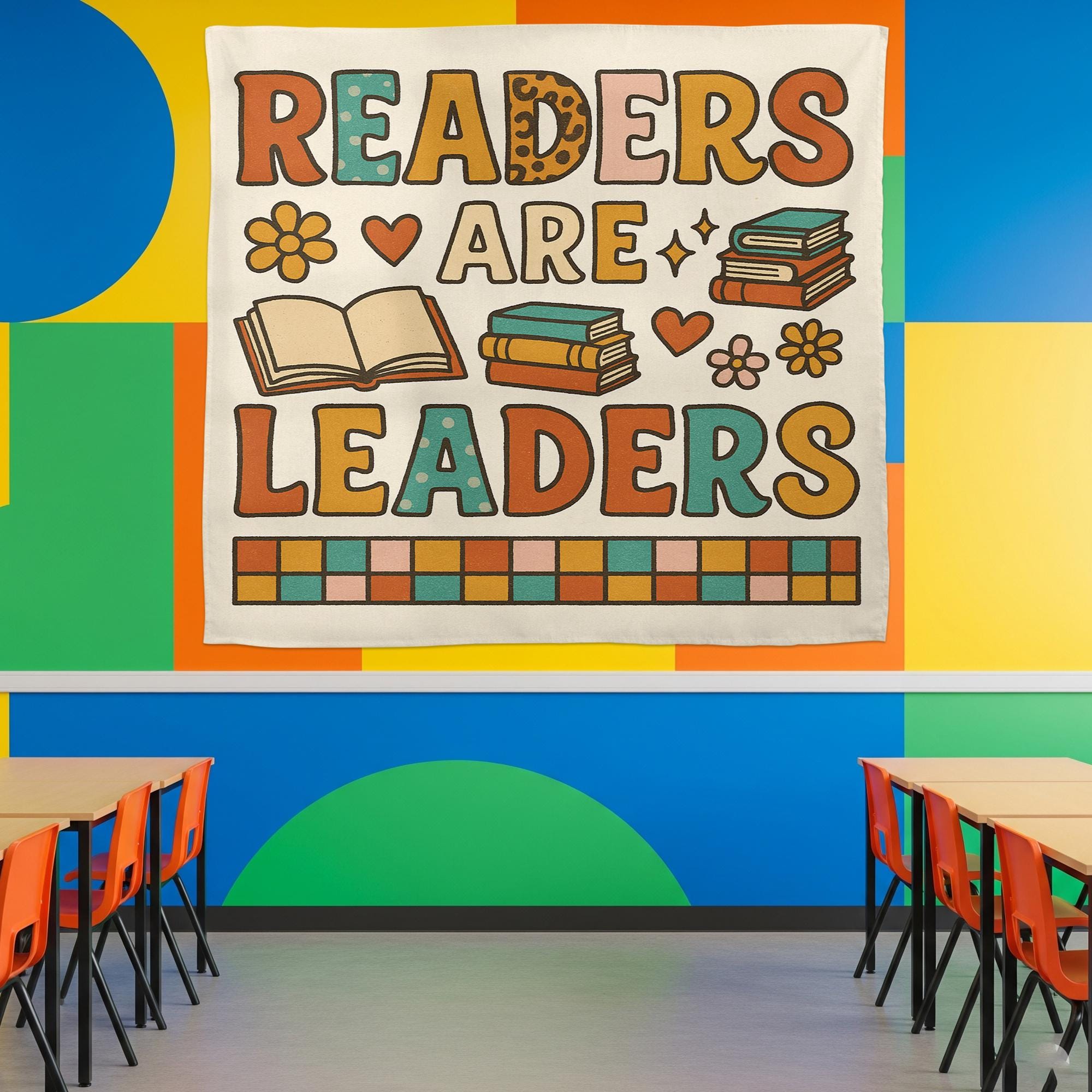 Readers Are Leaders Tapestry, Classroom Reading Wall Decor, Motivational Banner for Kids, Library Teacher Book Corner Sign, Back To School
