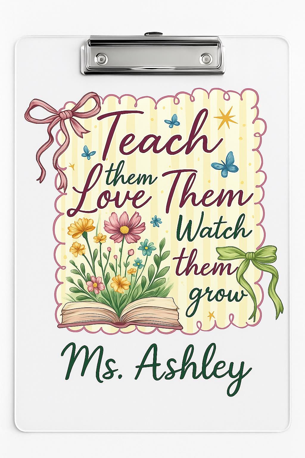 Personalized Teacher Clipboard – Floral Book Quote Gift for Ms. Ashley – Teach Love Grow Back to School Office Decor